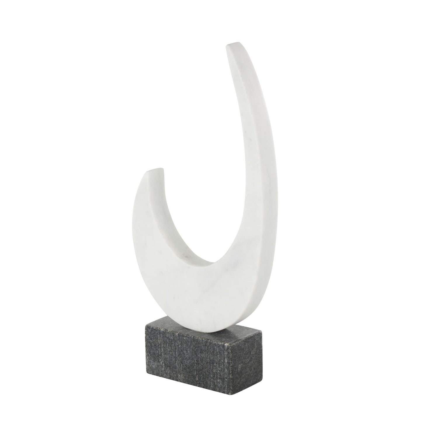 Deco 79 Marble Abstract Decorative Sculpture Curved Home Decor Statue with Black Block Base, Accent Figurine 6" x 2" x 13", White
