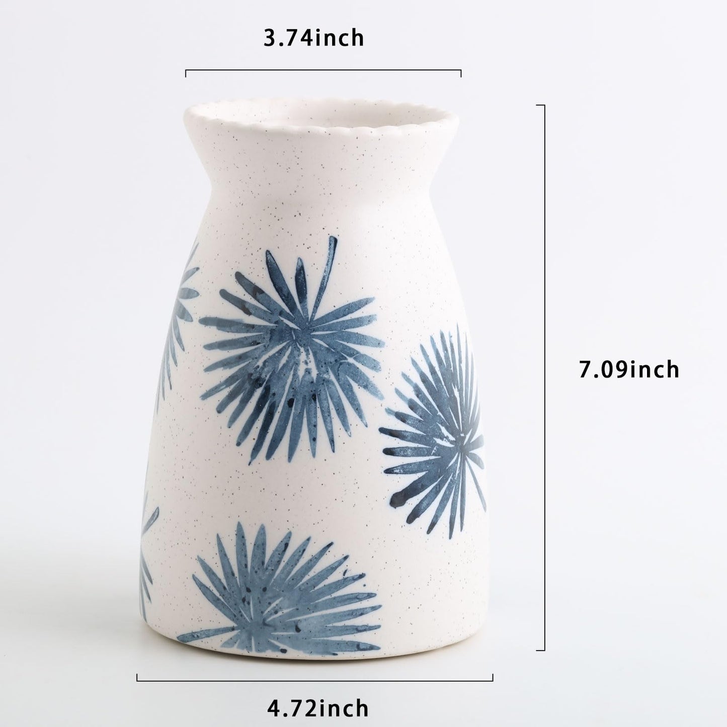 hjn Teal Ceramic Vase Modern Minimalist Table Centerpiece, Round Smooth Flower Holder for Living Room, Shelf, Mantel, Wedding & Home Decor -Cream-7" H