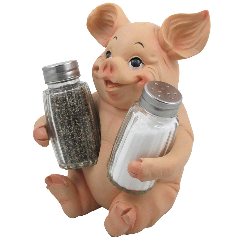 Decorative Pig Glass Salt and Pepper Shaker Set with Holder Stand in Farm Animal Figurines, Sculptures & Statues or Rustic Country Kitchen Decor and Restaurant Table Spice Rack Decorations As Gifts
