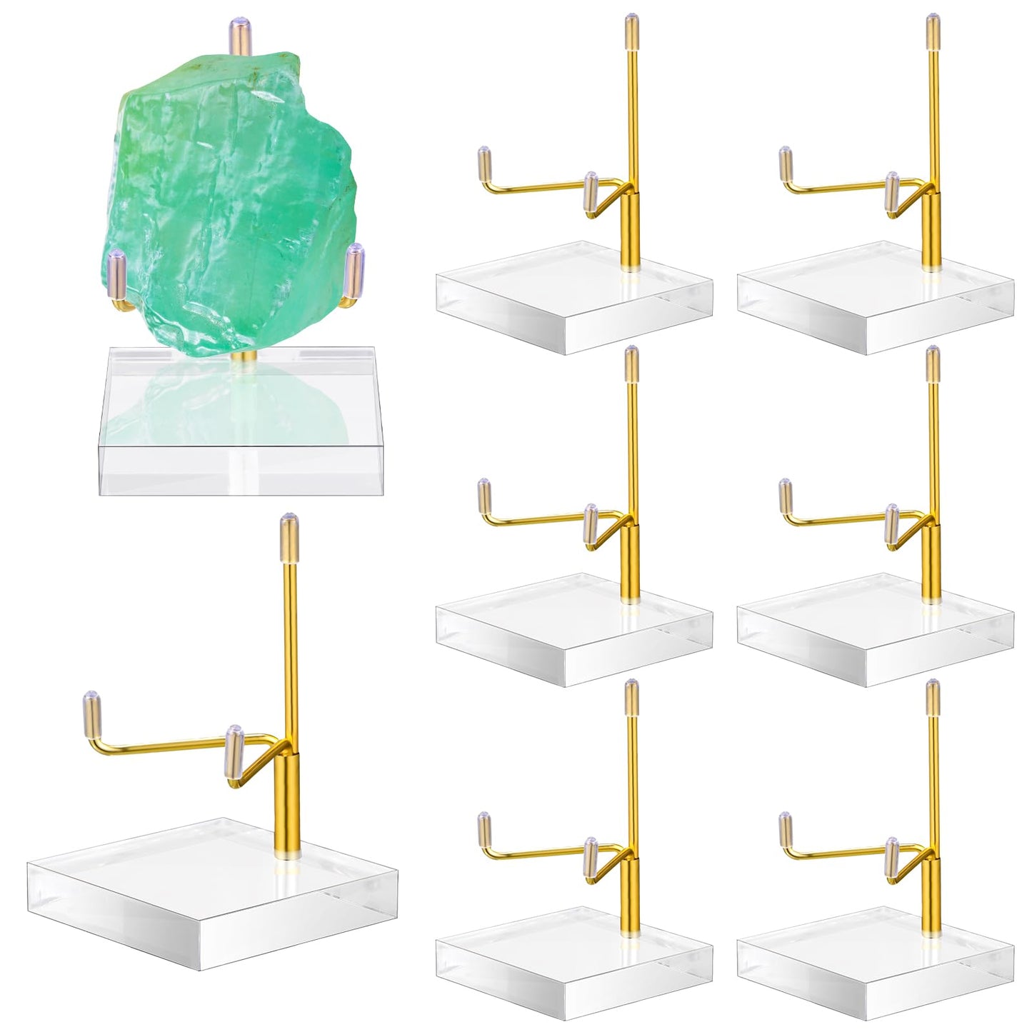 Kigley 8 Pcs Adjustable Metal Arm Display Stand Crystal Holder Easel Display with Acrylic Base Easel Rock Mineral Stand for Geodes Mineral Agate Collection (Gold,2.36 x 2.36 x 3.54 Inches)