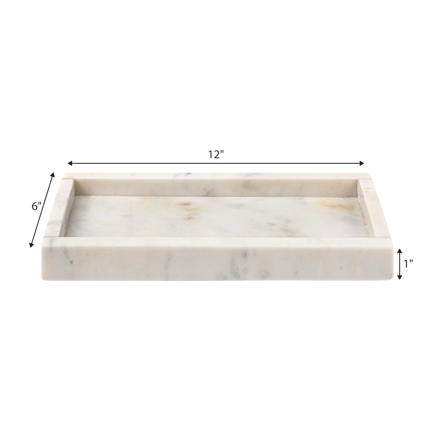 happimess TRY4001B Luxe Stone 12" x 6" Classic Minimalist Rectangular Marble Bathroom Countertop Tray for Storage,Decoration, Display, Coffee Table or Serving Food, White