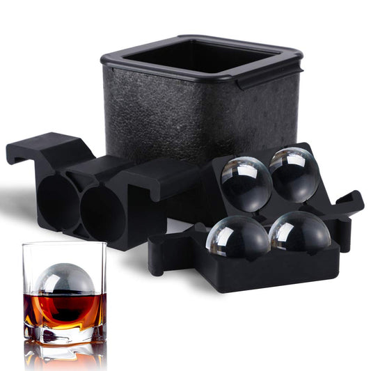 TINANA Crystal Clear Ice Ball Maker, 4 Cavity Large Clear Ice Balls Form, 2.5” Round Ice Sphere Trays for Whiskey, Cocktail, Brandy, Bourbon