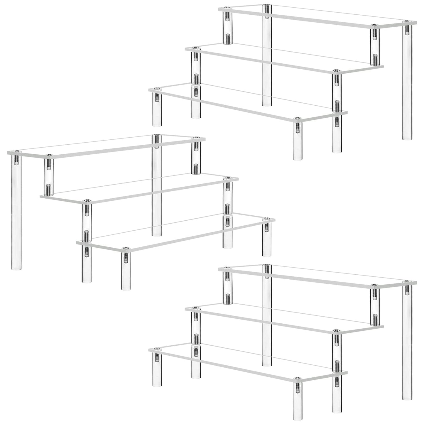 Acrylic Riser Clear Display Stand Cologne Organizer Acrylic Shelves 3 Tier Shelf for Amiibo Funko Figures Toys Cupcake Food Desserts Perfume Collection (3 PACKS)