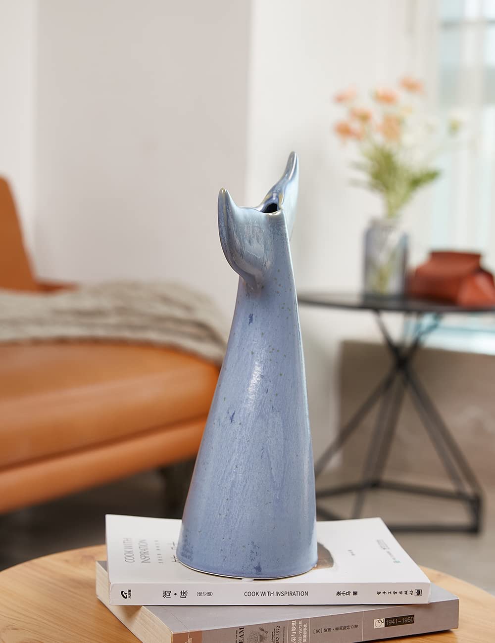 SEINHIJO Ceramic Flower Vase Modern Decor Sculpture Ocean Figurine Statue Table Centerpiece Art for Home Office Gift 11 Inch
