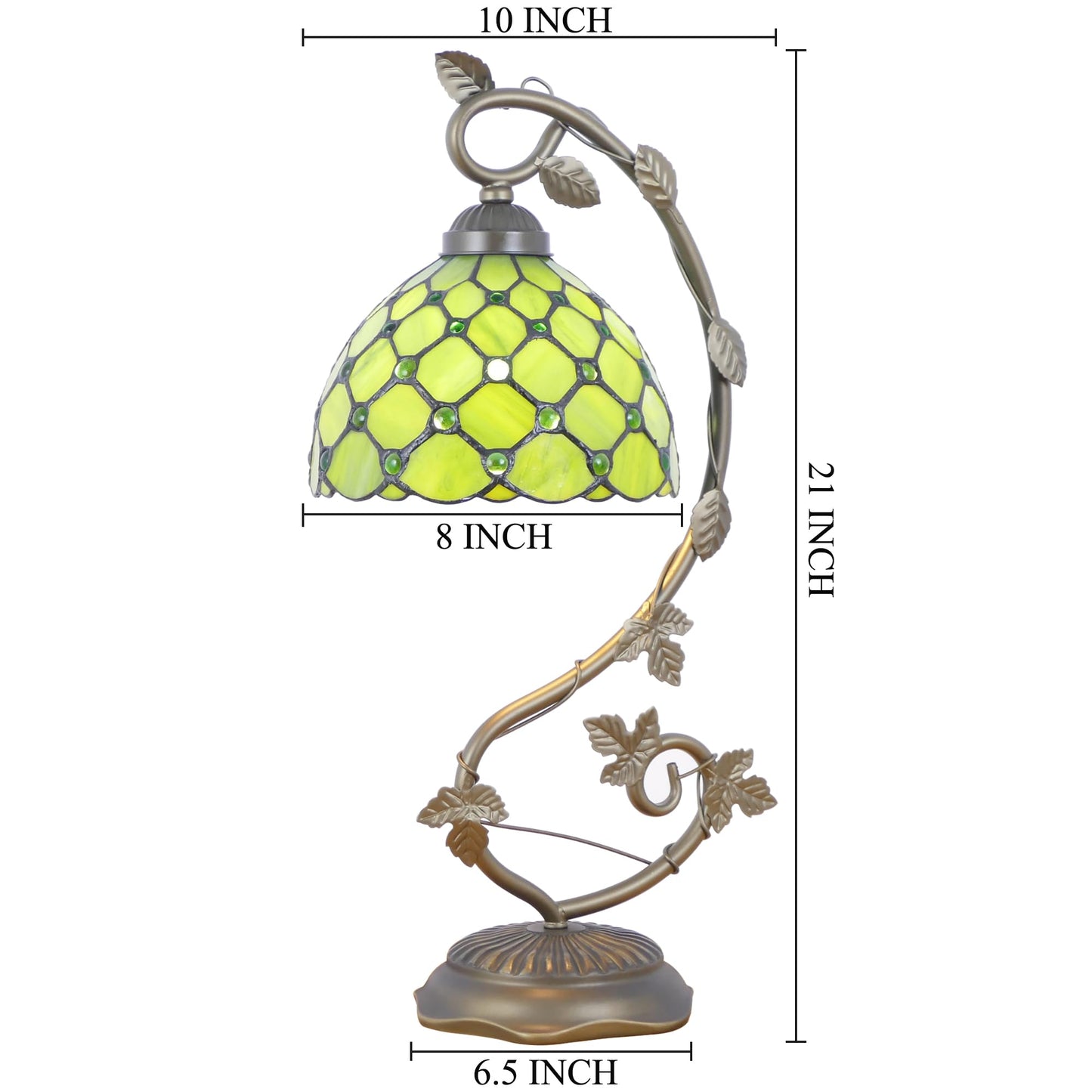WFAYNTIFL Tiffany Table Lamp Green Yellow Pearl Style Shade 8X10X21 Inch