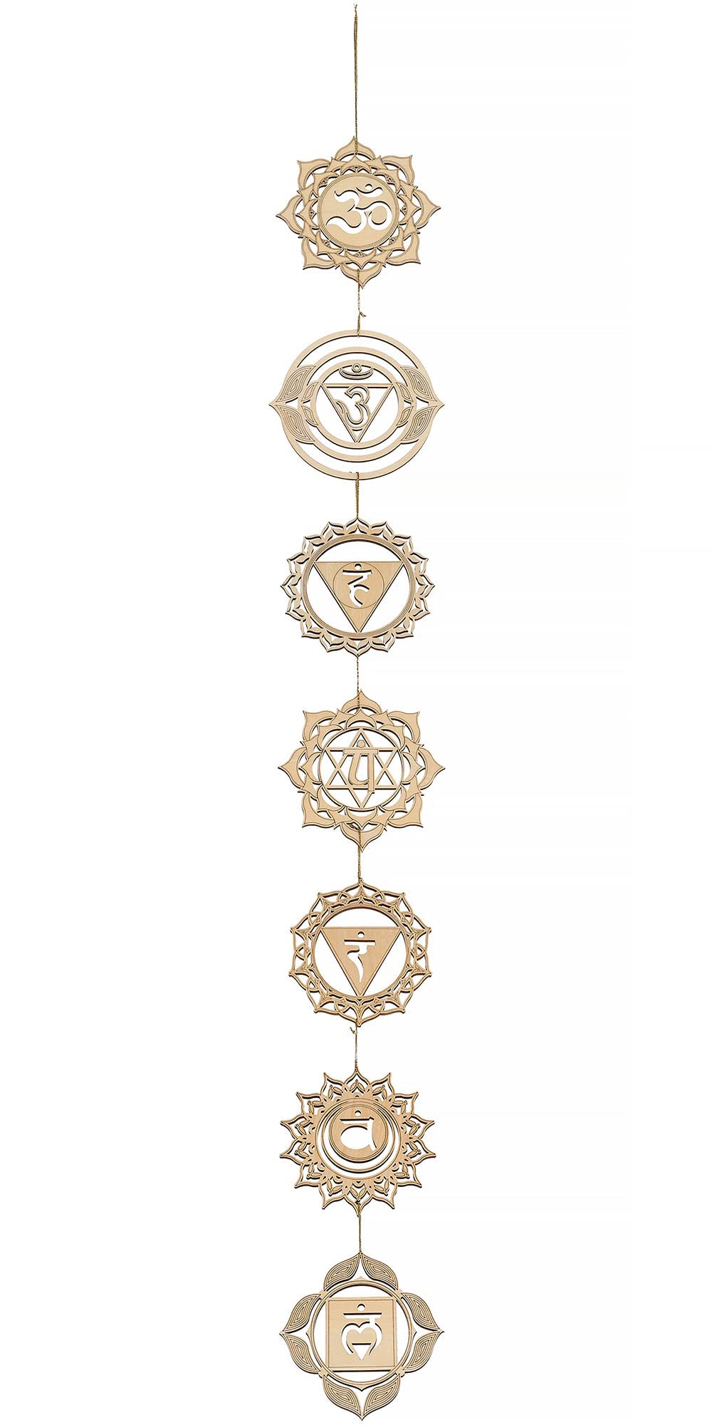 Fourth Level MFG 4" 7 Chakras, Sacred Geometry Wood Wall Art (With String), Spiritual Home Decor for Yoga and Meditation Room, Reiki Healing, Crystal Grid
