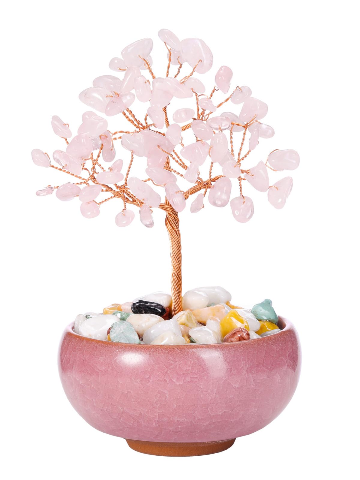 PESOENTH Rose Quartz Crystal Tree of Life Gifts for Women Mom Birthday,Pink Rose Quartz Stone Healing Crystal Gemstone Tree Pink Bonsai Trees Home Room Desk Decor Spiritual Gifts