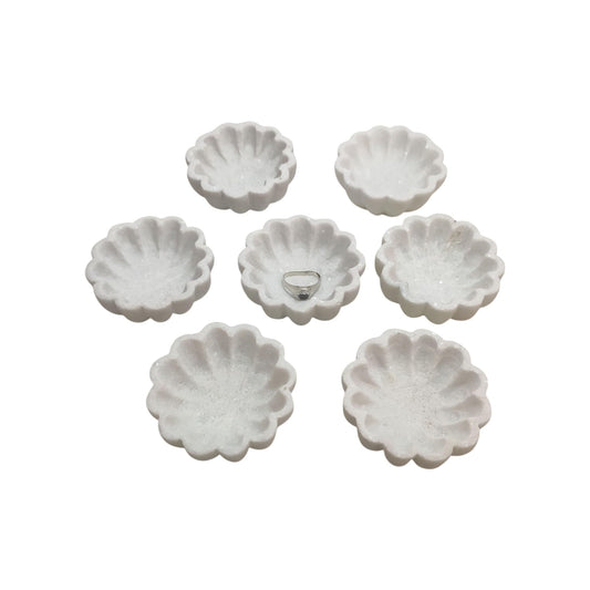 Varenthe HOME Luxury Marble Urli | Marble Key Bowl | Scalloped Fluted Decorative Bowl | Handcrafted Natural Bowl for Home & Festive Decoration | Key Holder (1 Piece)