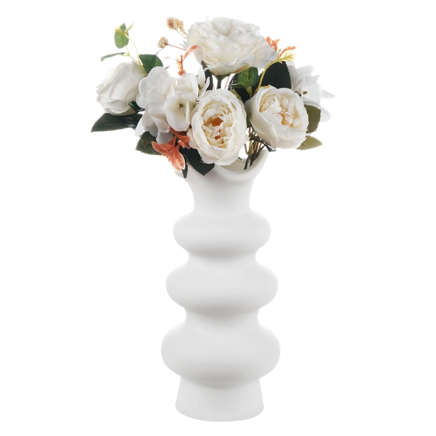 VanEnjoy Boho Unique Flower Vase - Modern Aesthetic Matte White 8.67 inch Ceramic Vase for Pampas Grass & Home Decor