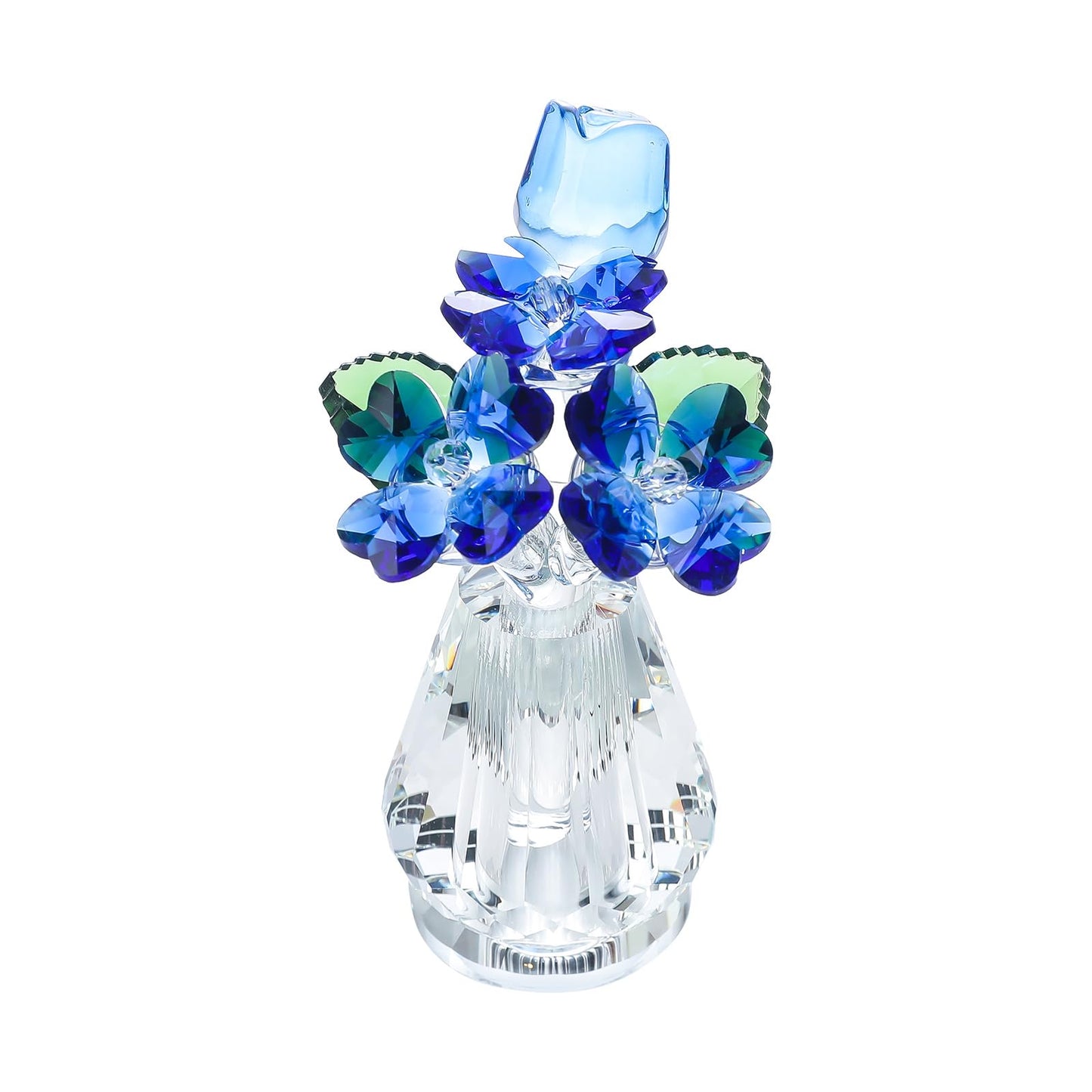 Crystal Rose Flower Figurine with Vase, Handmade Glass Flower Gifts for Woman, Wedding Gifts for Wife, Home Party Decorations (Blue)