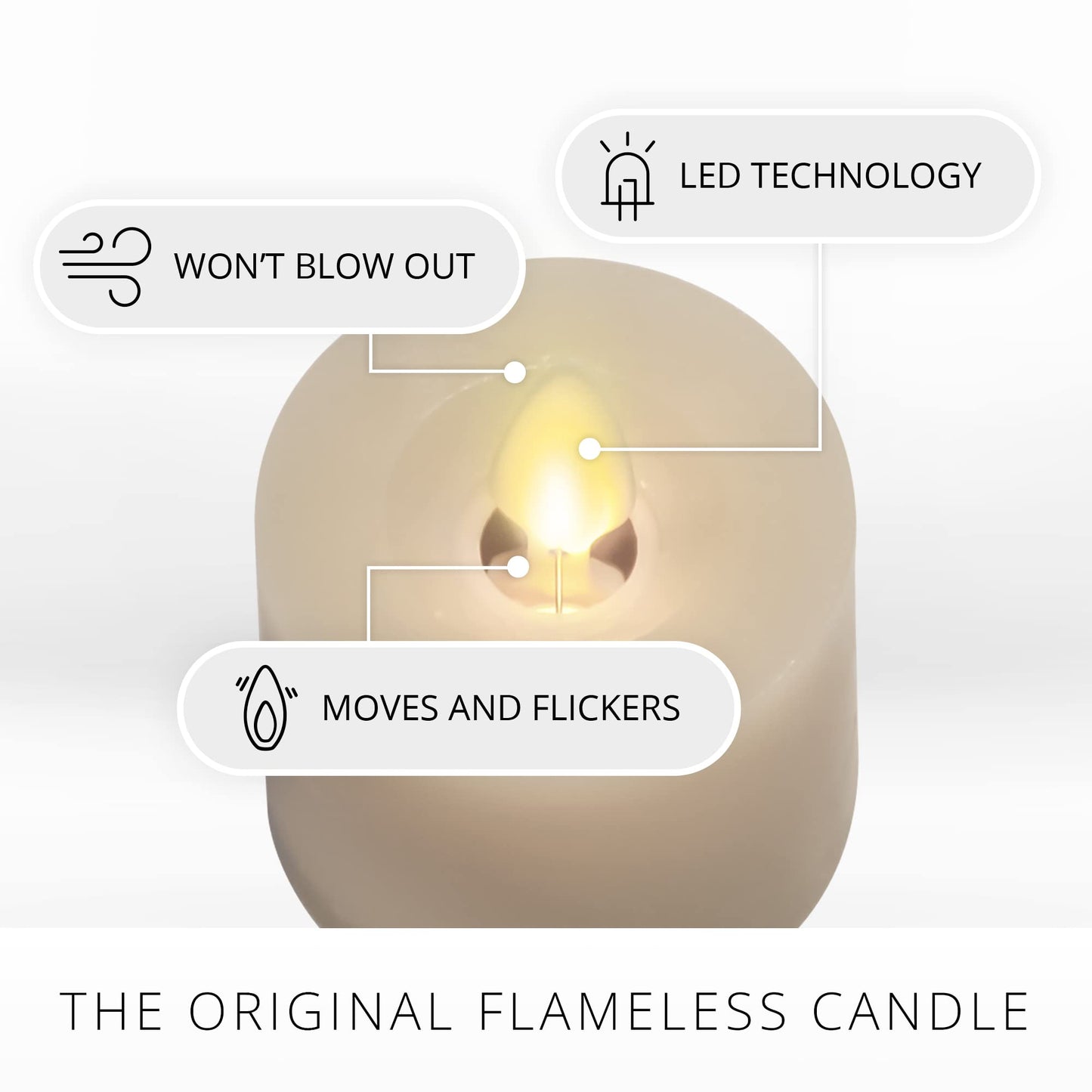 Luminara Moving Flame LED Flameless Real Wax Tealights (1.7" x 2.2") Unscented Real Wax Remote Ready Battery Operated LED Flameless Tea Light - Ivory (2-Pack)
