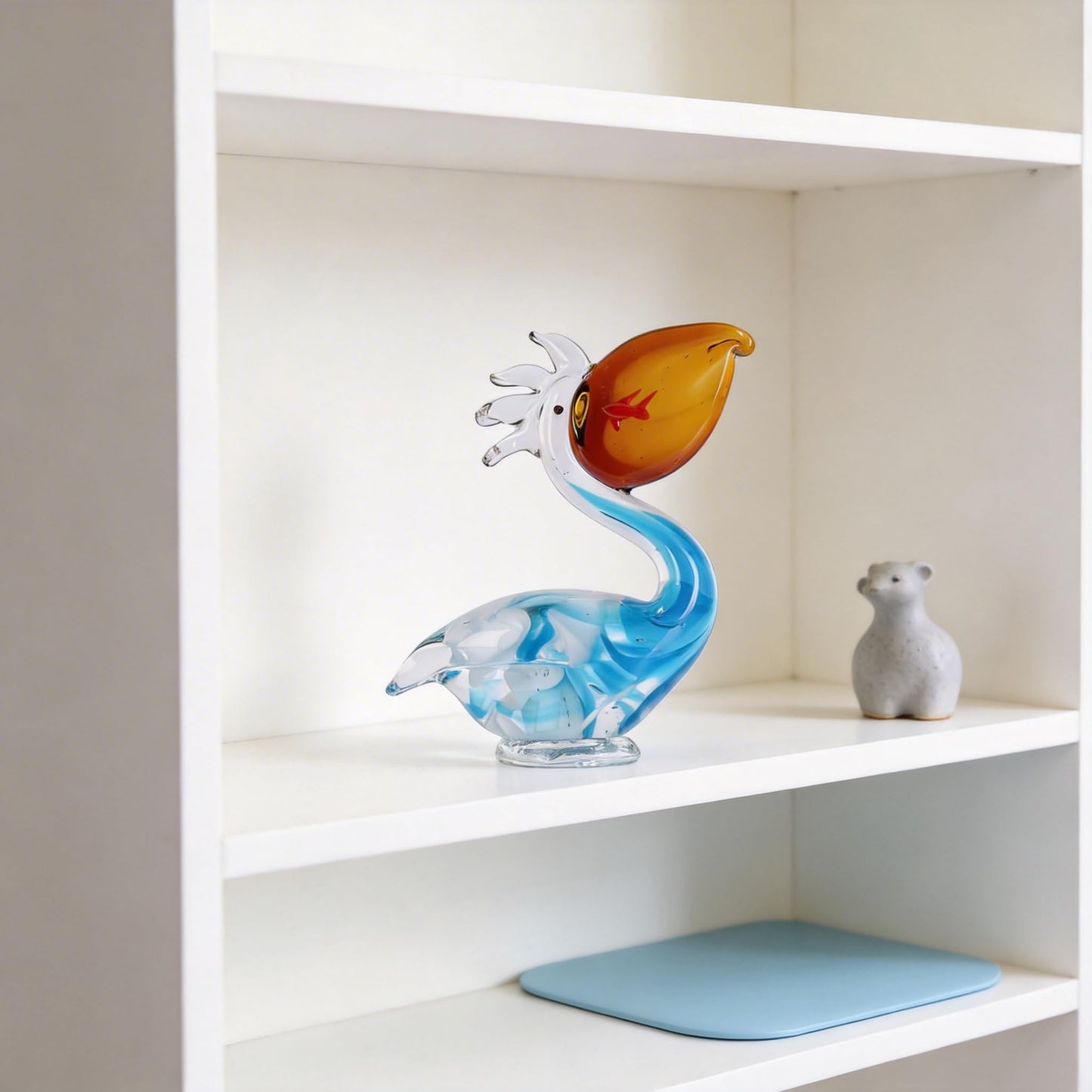 DOVDOV Hand Blown Glass Sculpture, Blue Glass Bird Figurine, Modern Home Decor piece, Perfect for Display on Living Room Bookshelves, mantelpieces, TV Stands, or entryway Tables.