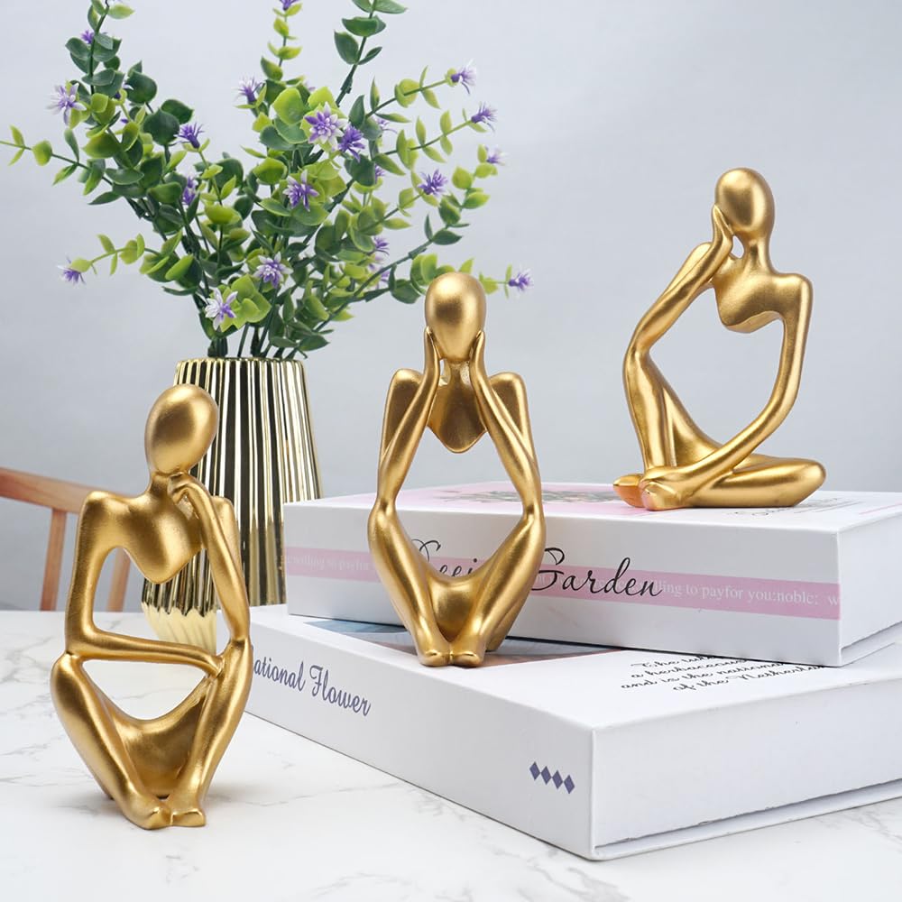 Rosechen Thinker Abstract Ornamental Figurines Statues Decoration(3 Gold)