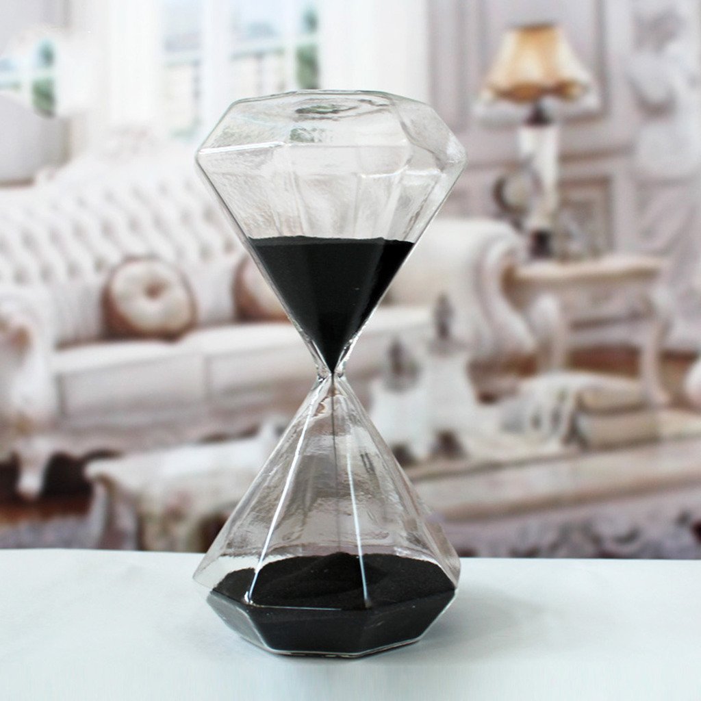 Creative Romantic Colorful Fashion Diamond Shape Glass Hourglass Sandglass Timer Home Desk Decor Kithchen Cooking Countdown Use Xmas Birthday Gift(30 Minutes Black)
