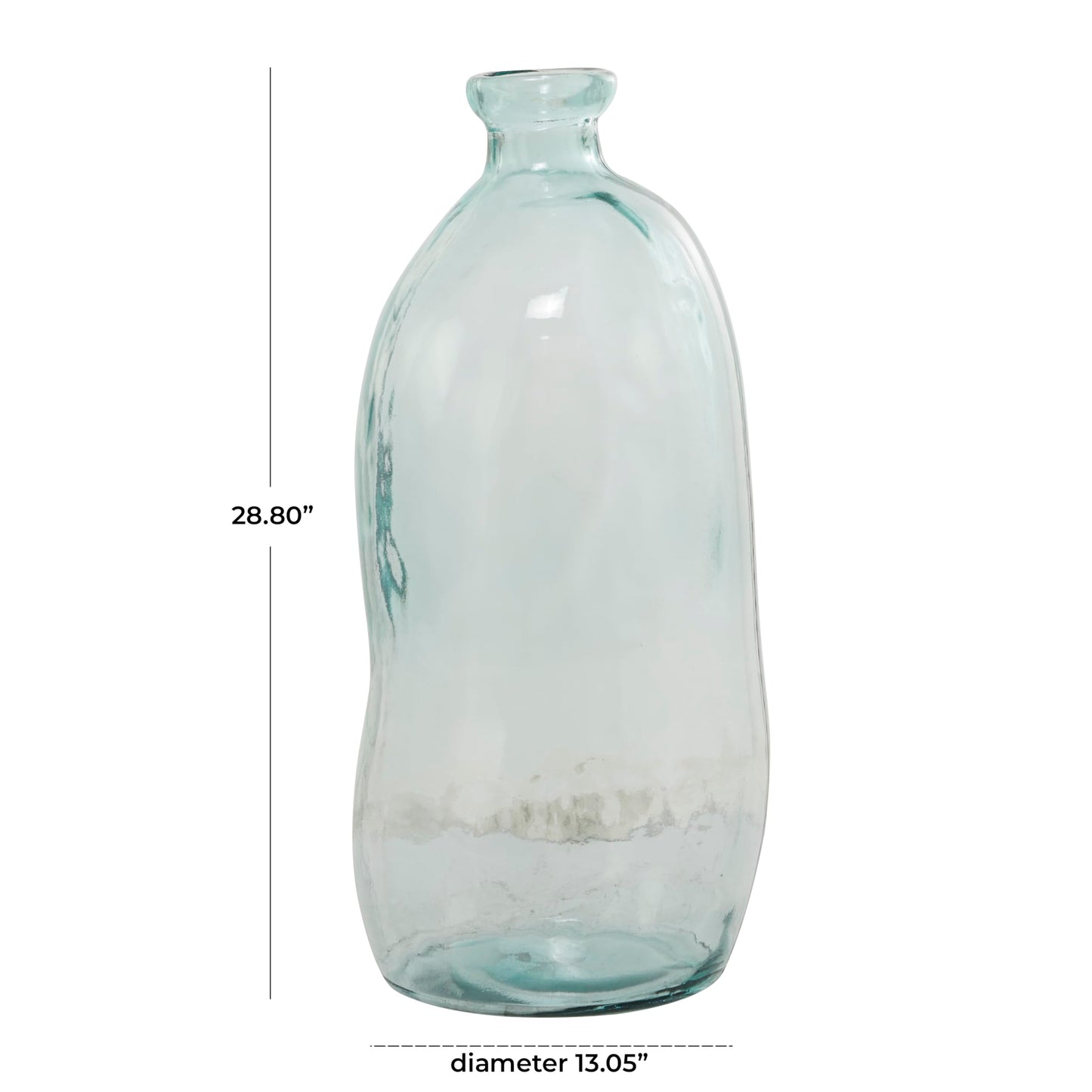 Deco 79 Recycled Glass Handmade Decorative Vase Spanish Bottleneck Centerpiece Vase, Flower Vase for Home Decoration 13" x 13" x 29", Blue
