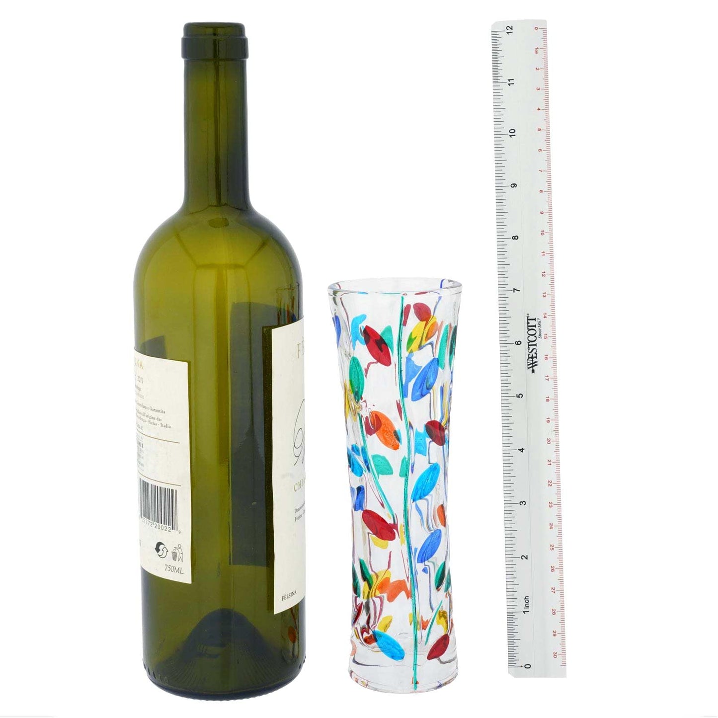 Glass Of Venice Murano Italian Handmade Crystal Flower Vase - Multicolor Tree Leaves Branches Design - Made in Venice, Italy 7-1/2 Inch Tall