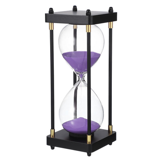 PATIKIL Large Decorative Sand Timer, 60 Minutes Wood Hour Glass Timer Modern Wooden Hour Glass for Cooking Game Office Classroom Kitchen Home, Purple(Style 1)