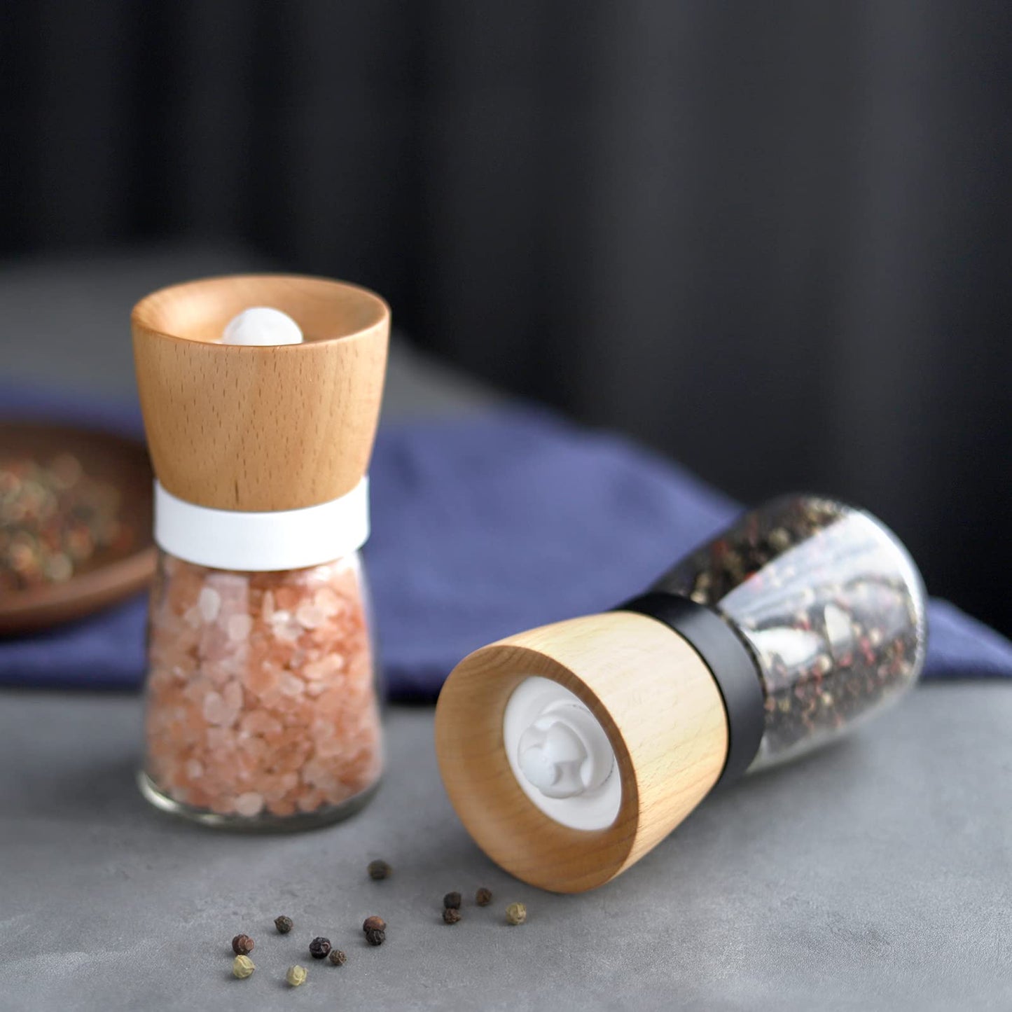 VEVOK CHEF Wooden Salt and Pepper Grinder Adjustable Coarseness Ceramic Wood Pepper Grinder Black Pepper Sea Salt Mill Grinder for Kitchen Seasoning Salt and Pepper Shaker Set Chef Gift