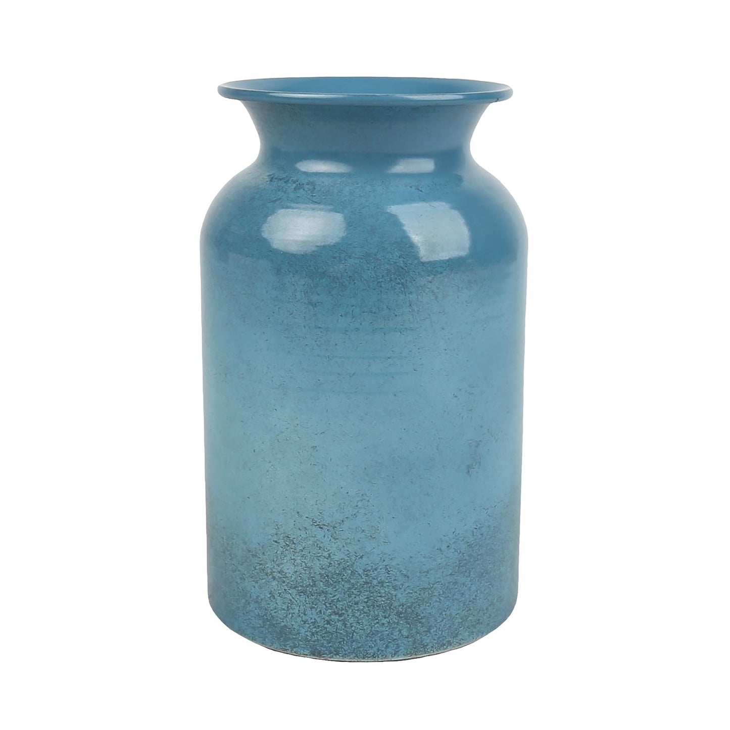 PHILPETY Shabby Chic Classy Designed Blue Milk Can Galvanized Finish Metal Vase Country Rustic Primitive Decorative Flower Holder for Home Office Garden, 7.8" H