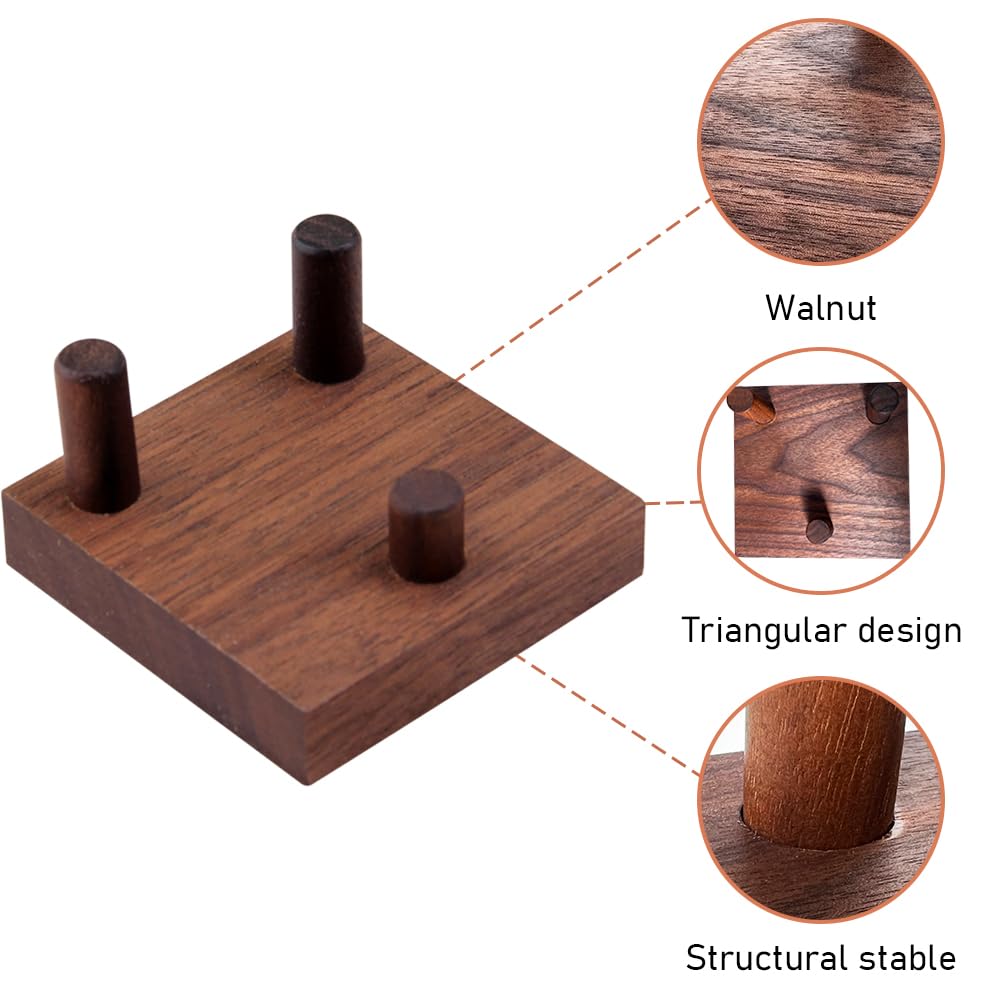 WAYUTO Walnut Crystal Display Stand Three-Peg Display Easel Stands for Fossil Coral Geodes Rock Mineral Agate