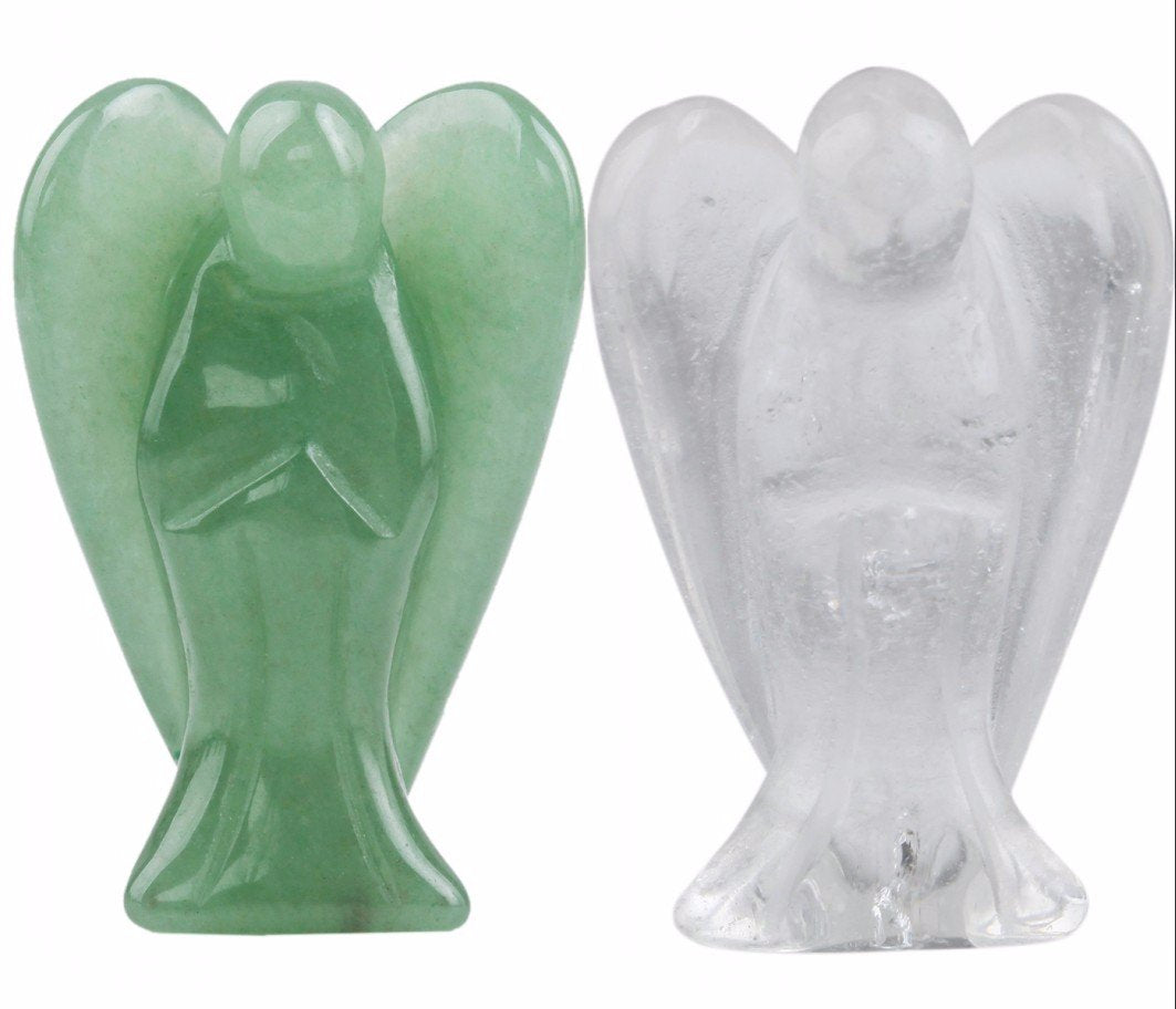 Rockcloud Healing Crystal Gemstone Carved Pocket Guardian Angel Figurines 1.5 inch Rock Quartz and Green Aventurine