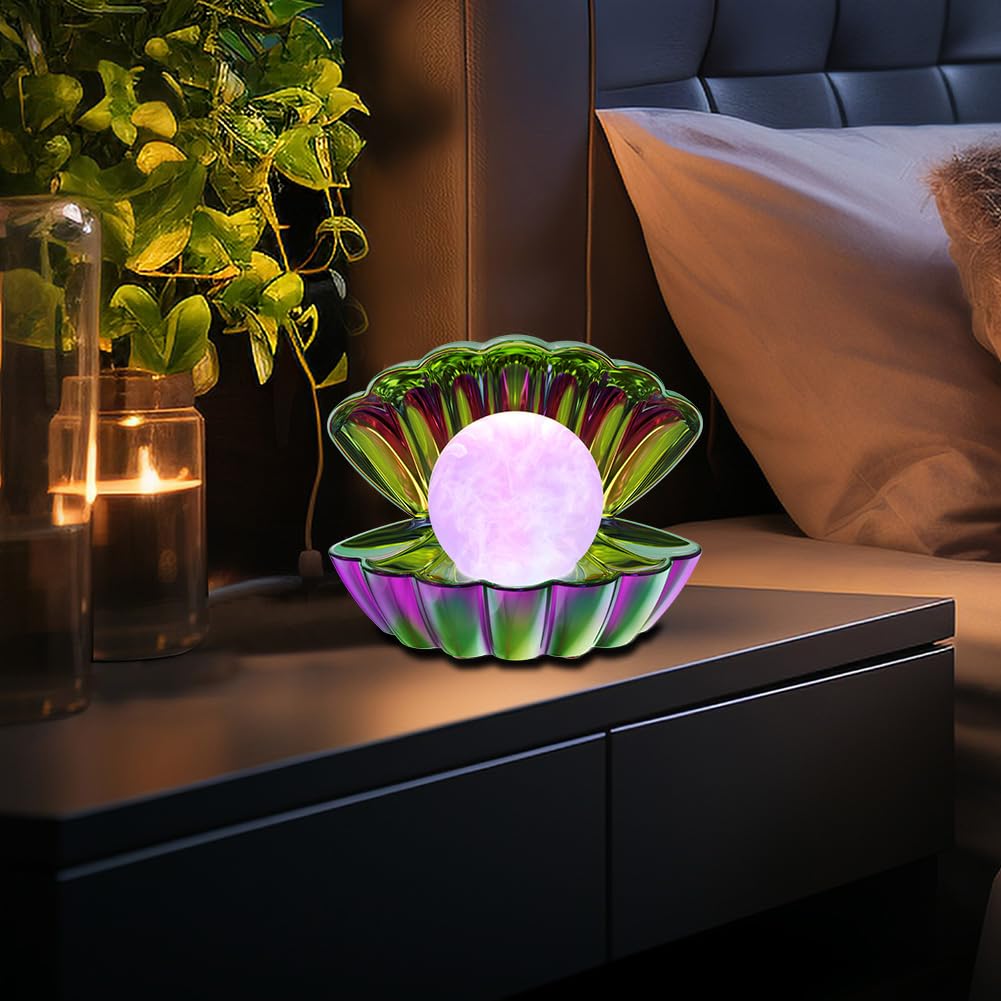 LKUA Shell Pearl Beach Themed Night Light, RGB 8 Colors Changing Mood Shell Pearl Lamps, Bedside LED Clamshell Portable Night Lights for Bar (Electroplating Colorful)