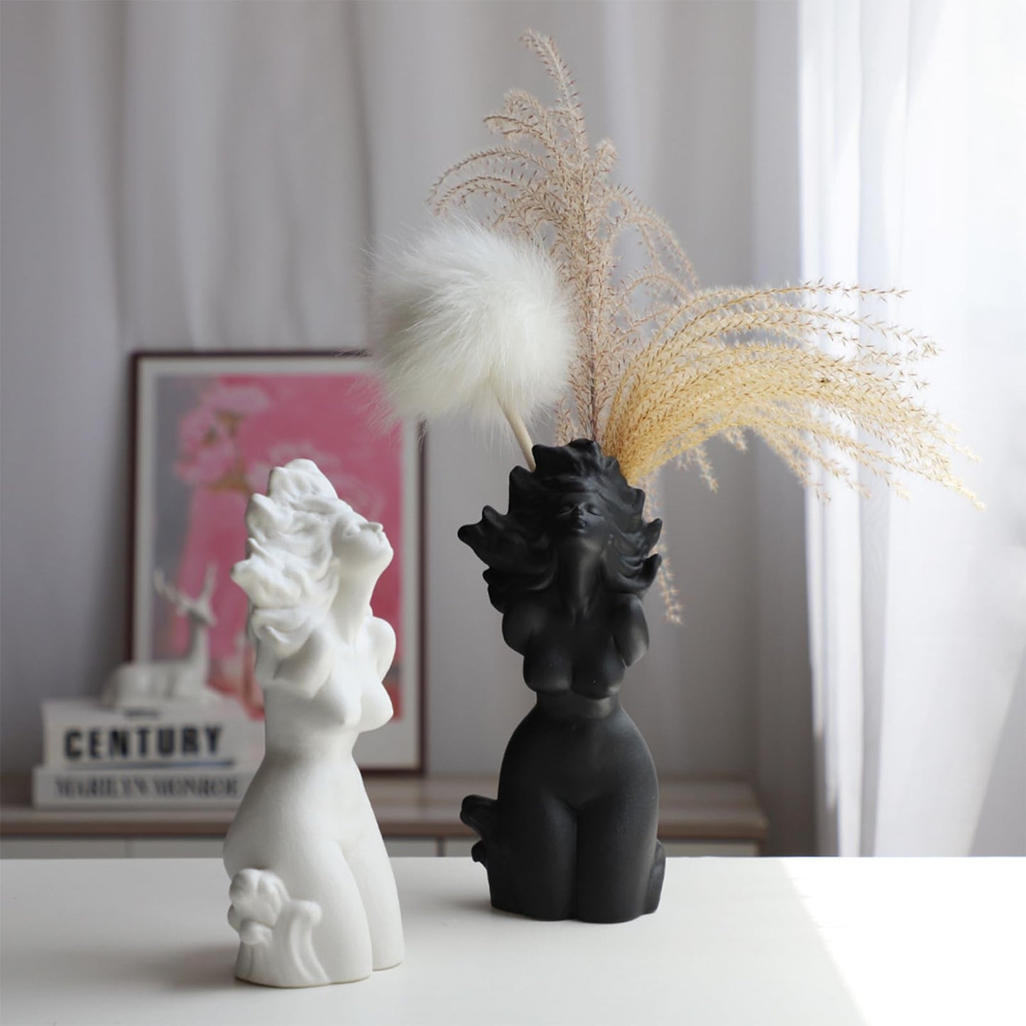 Artistic Female Form Ceramic Sculpture Body Vase, Black Ceramic Butt & Bust Planter Pot for Home Decor – Funny Unique Vase Centerpiece with Modern Aesthetic (Black)