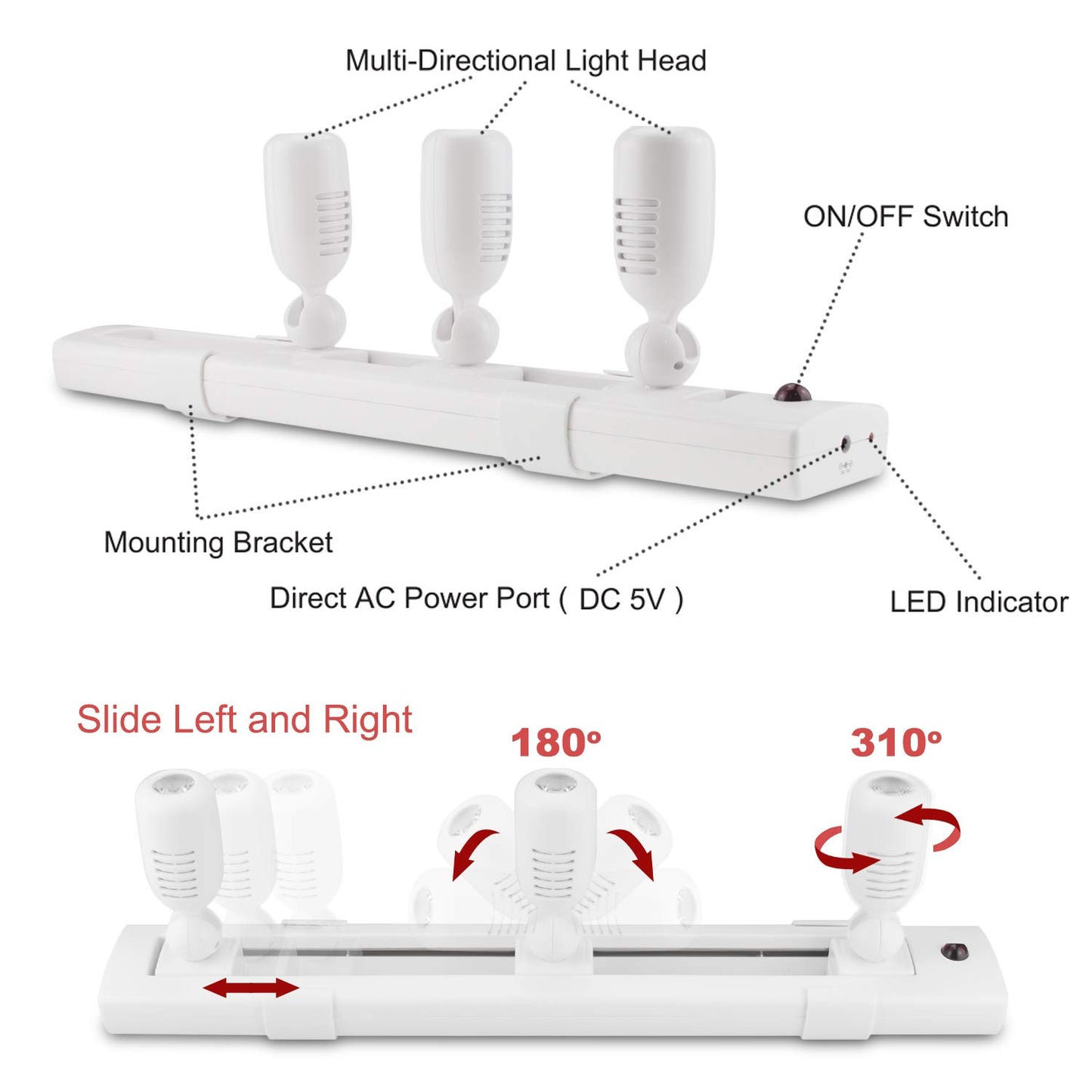 BIGLIGHT LED Track Light, Dimmable Accent Lighting with Rotatable Heads, Plug in Spotlight with Remote for Lighting up Kitchen Sink Cabinet Gallery Picture Bathroom Basement Artwork