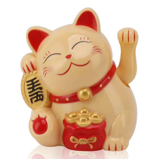 Jwthee Lucky Cat Waving Arm, 5.5in Electric Waving Lucky Fortune Cat Battery Operated Maneki Neko Chinese Waving Cat Cute Home Office Car Feng Shui Decor for Fortune Money and Good Luck
