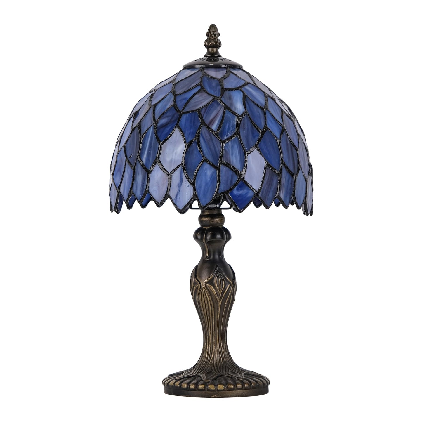 GILGGAK Small Tiffany Stained Glass Table Lamp Wisteria Style Hand-Made Lampshade Nightstand Light for Bedroom Dorm Living Hallway Coffee Table Office Housewarming Gift 8X8X15 (Blue Purple Wisteria)