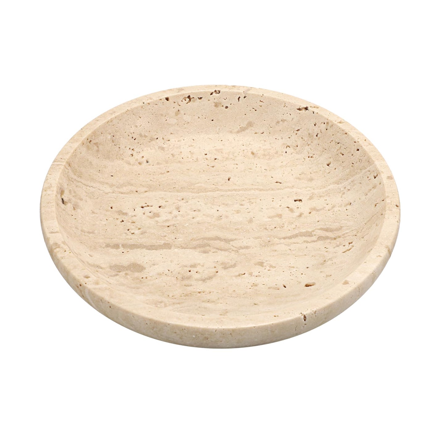 Hipiwe Small Key Bowl for Entryway, 5.5" Round Decorative Ring Holder Dish Natural Travertine Stone Trinket Tray Jewelry Dish Plate Candle Tray for Earring Necklaces Home Decor