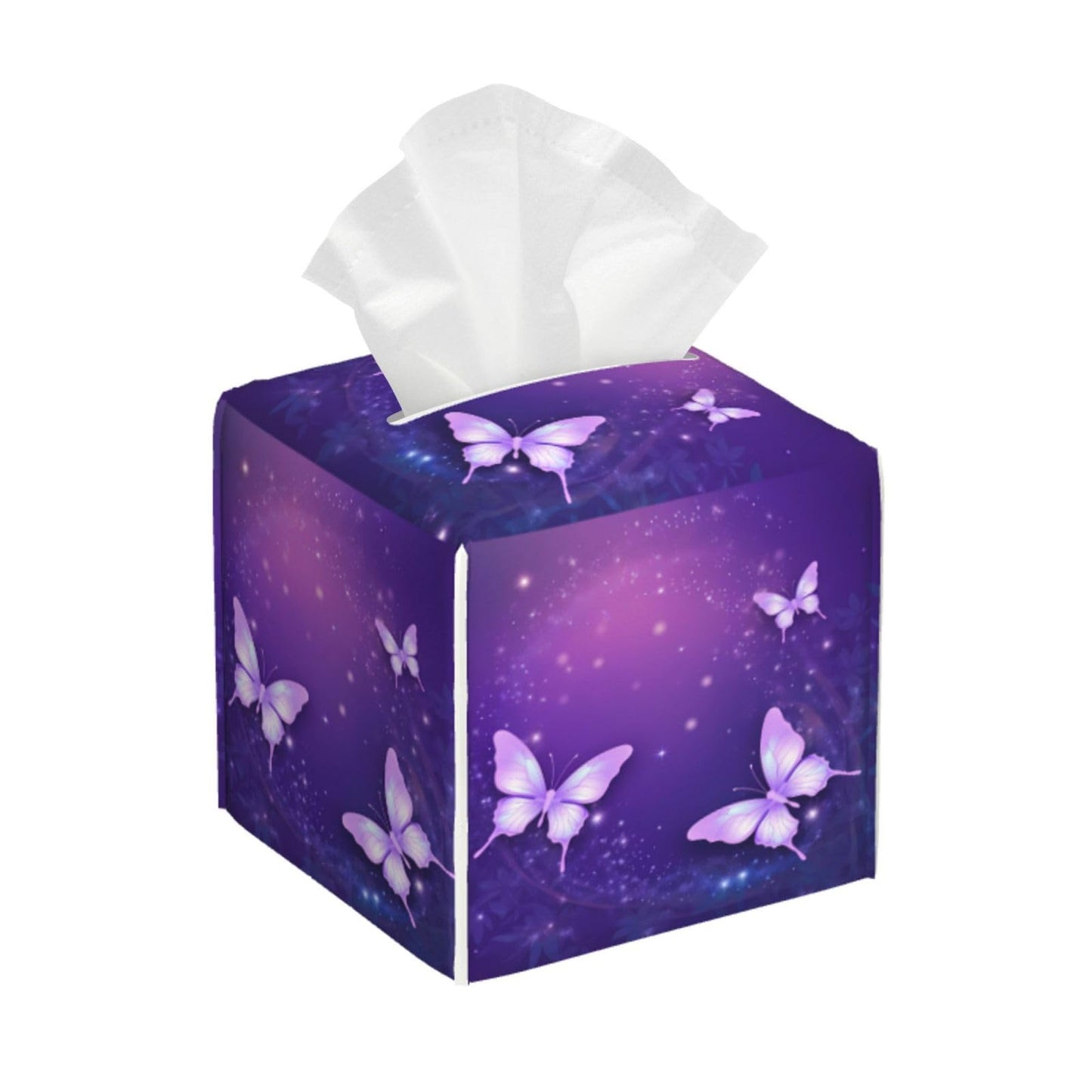 Square Tissue Boxes(5.2"x5.2"x5.2"), Firework Star Purple Butterfly Tissue Holder Decor for Vanity Countertop/Home/Car/Office