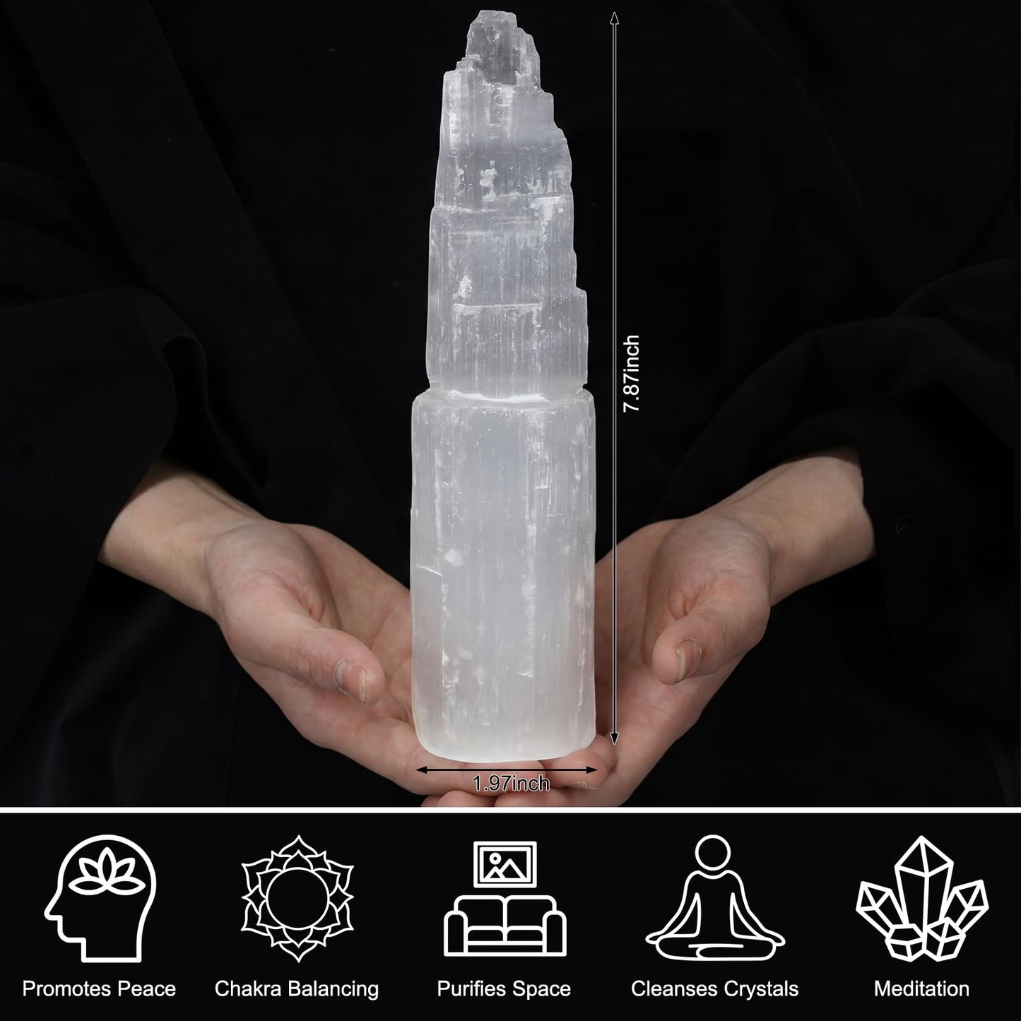 RattanView Large Selenite Tower 8'' Selenite Bracelet Holder Display Organizer Stand Healing Cleansing Recharging Home Decor
