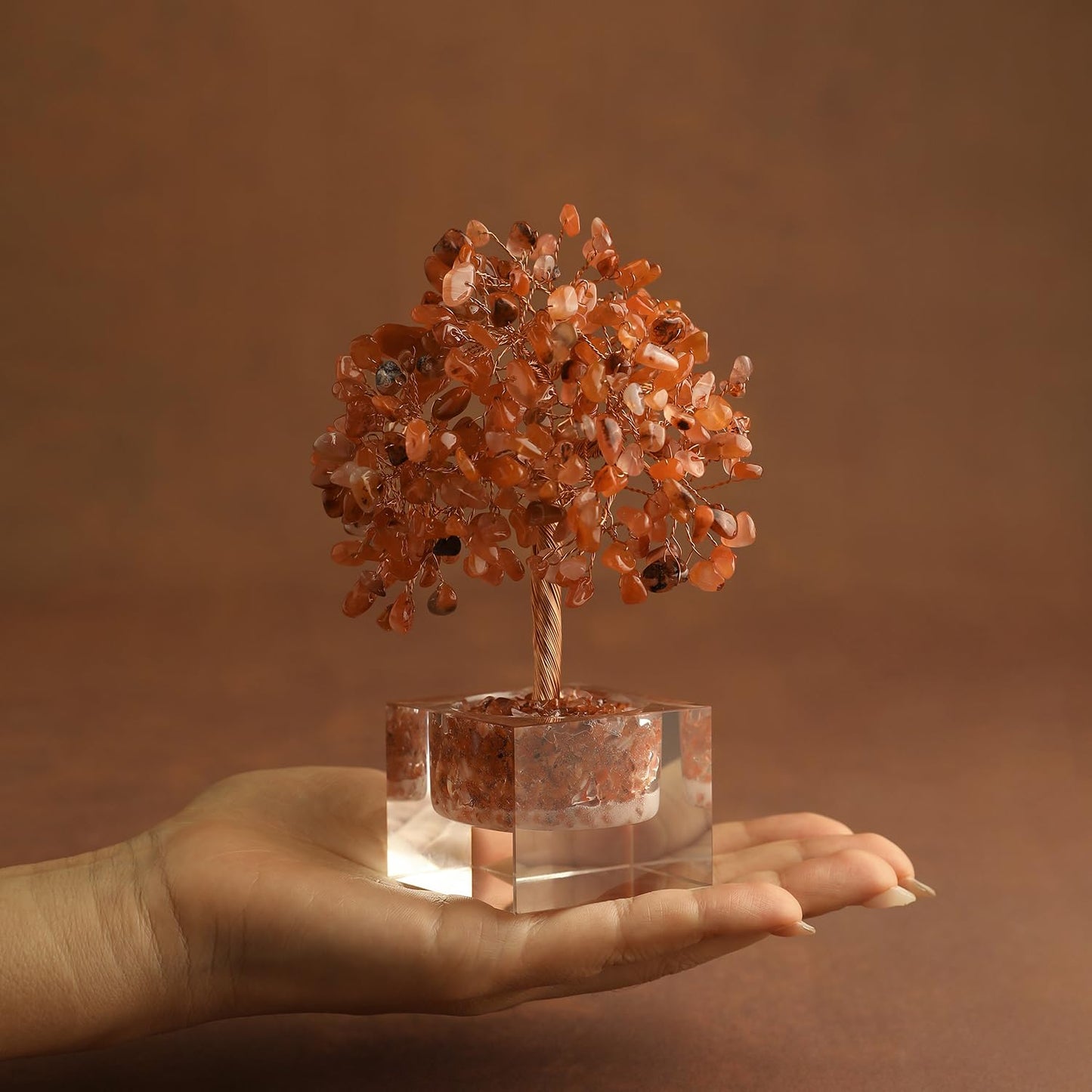 Crystal Tree for Home Decor 5.7 Inch Carnelian Gem Tree with 243 Stones, Spiritual Decor, Crystal Healing Tree, Energy Tree for Meditation, Gift for Women and Men, Handmade Feng Shui Bonsai