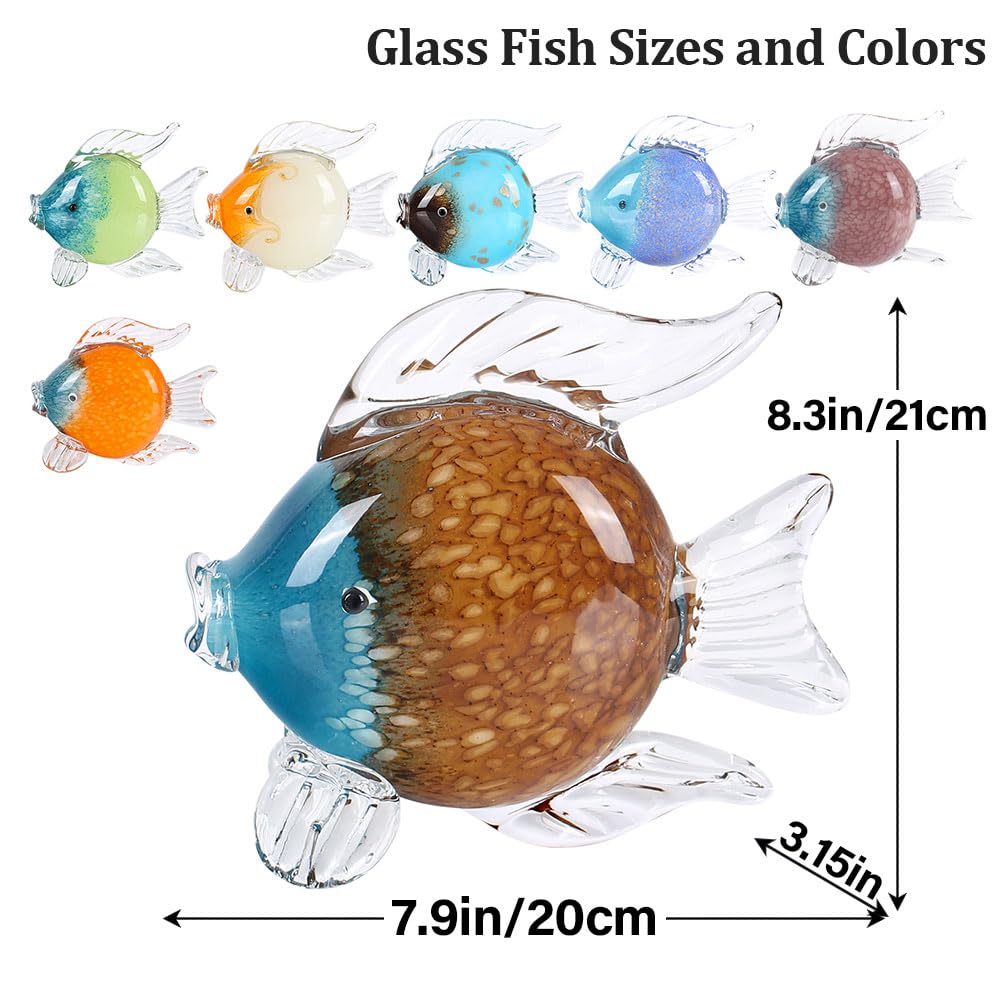 QIANLING Glass Fish Figurines - Coastal Home Decor, Modern Ocean Centerpieces for Living Room, Dining Area, Bathroom, Office, Coffee Table, Beach House, Nautical, Seaside, Entrance, Shelf Display