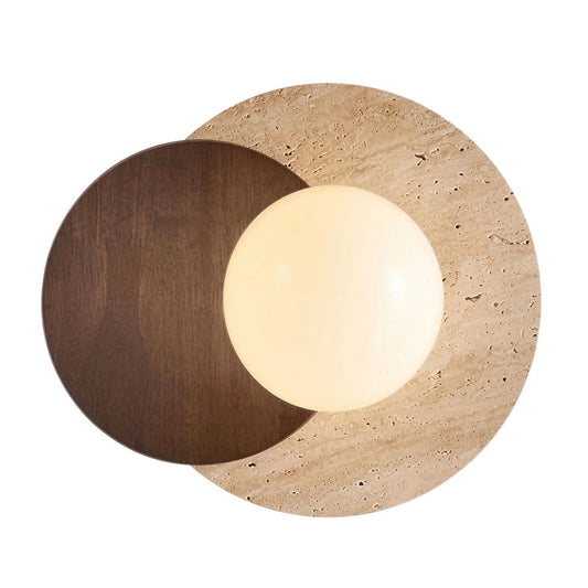 DZQWLL Marble Wall Lamp, Bathroom Vanity Light Fixtures, Wall Mount Lamp, Over Mirror, Stone Wall Sconces, Vintage Wall Light with Wood and Stone Shade, for Porch Workshop Kitchen Living Room