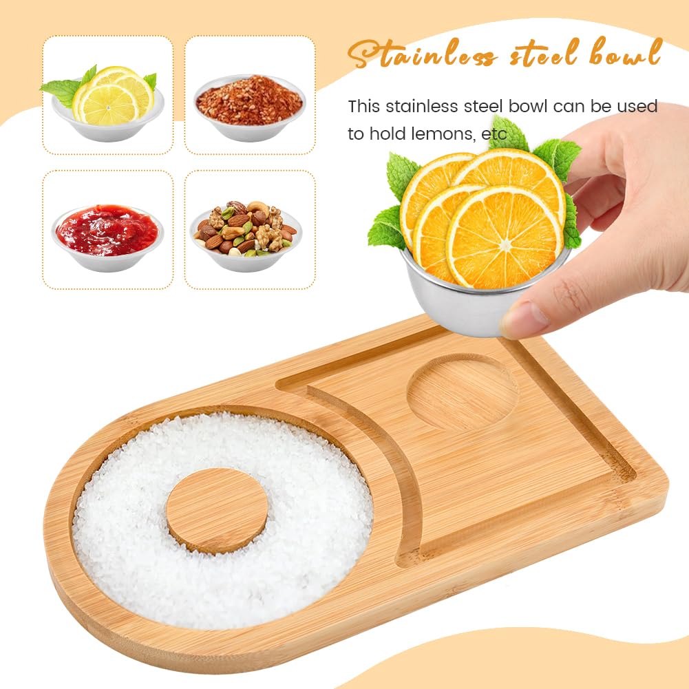 Margarita Salt Rimmer Set, Wood Margarita Rimmer Set with Bowl for Cocktail, Party Sugar and Salt Drinks Bartender Tool for Home Bar Celebration(COLOR:Wood)