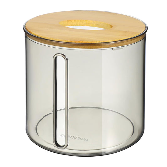 Alipis Clear Round Tissue Roll Holder with Wood Lid Tabletop Napkin Dispenser for Bathroom Kitchen Home Use 5.11 X 5.11 X 5.11 Inches