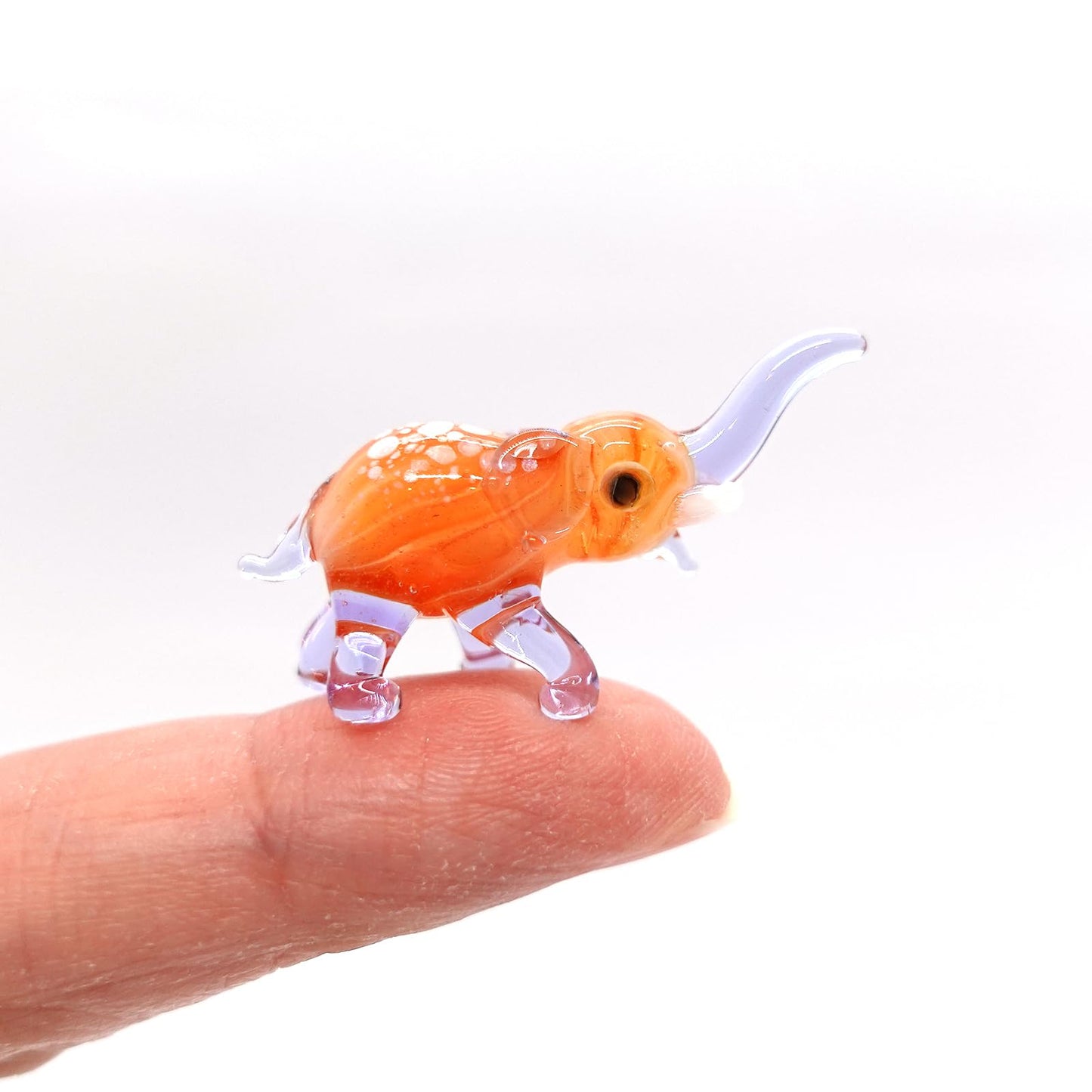 Sansukjai Elephant Tiny Micro Figurines Hand Blown Glass Art Animals Collectible Gift Home Décor, Trunk Up (Purple Orange)