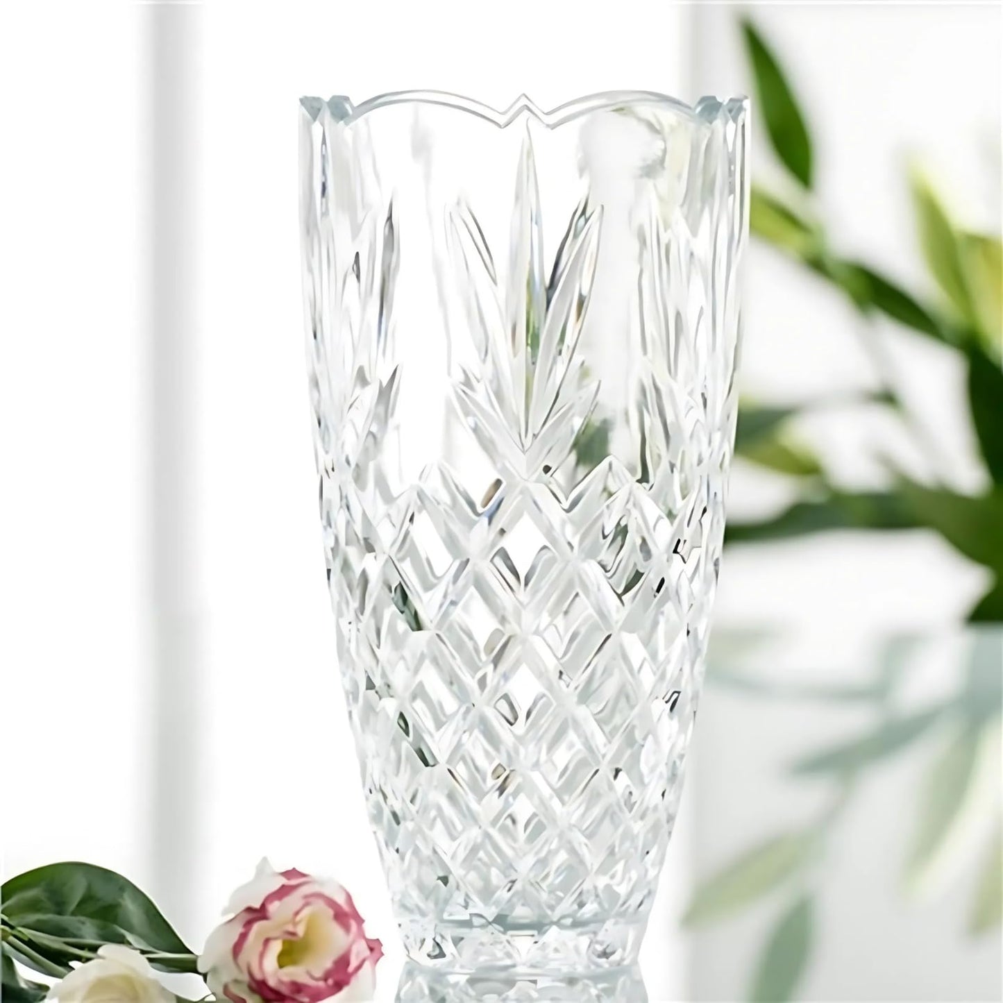 Galway Crystal Renmore Vase 12"H x 8"W, Cut Glass Cylinder Flower Vase, Decorative Centerpiece for Home Decor