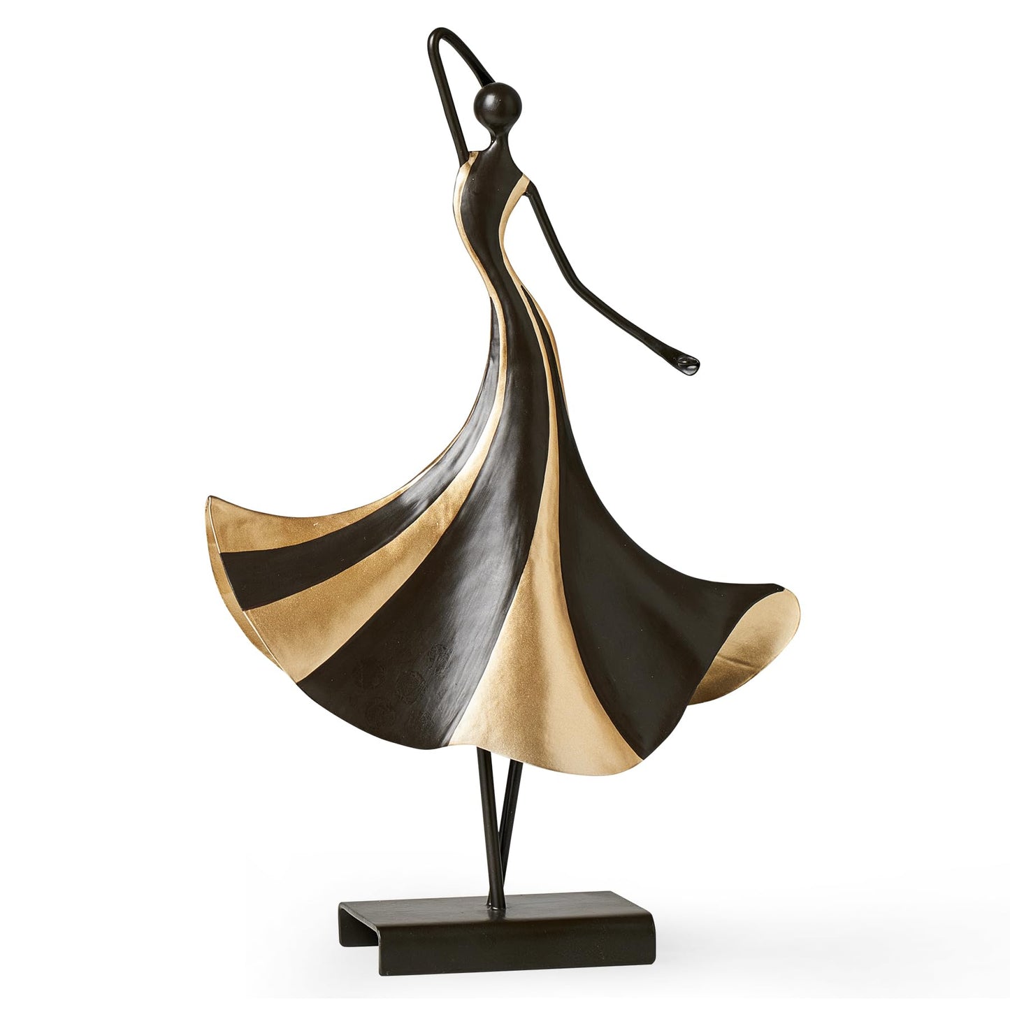 Abstract Metal Dancer Sculpture, Modern Black and Gold Figurine with Base, Elegant Artistic Home Decor Accent for Living Room, Shelf, Table, Office