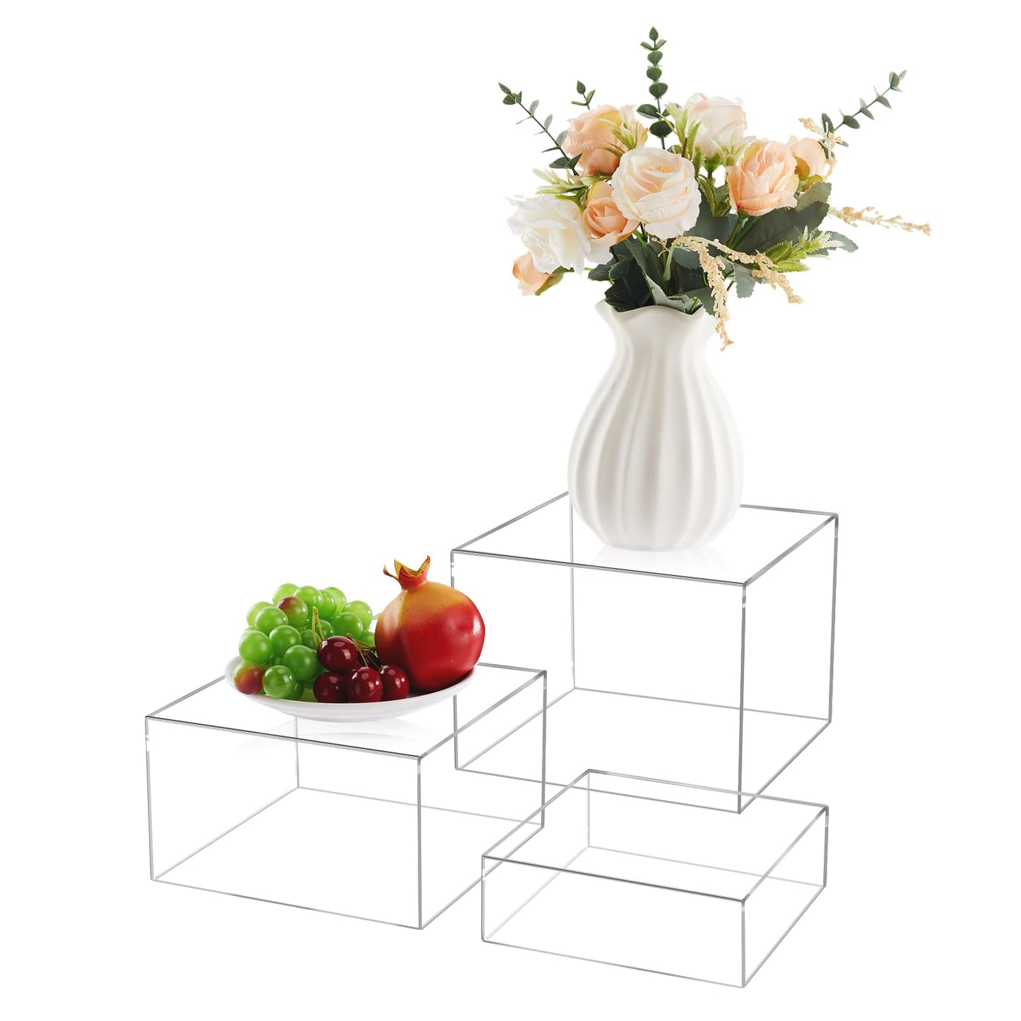 3Pcs Clear Acrylic Risers Display Stand, Acrylic Cube Box Stackable Nesting