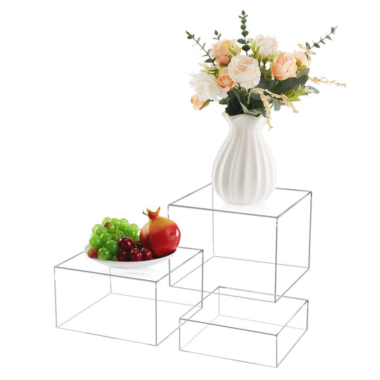 3Pcs Clear Acrylic Risers Display Stand, Acrylic Cube Box Stackable Nesting