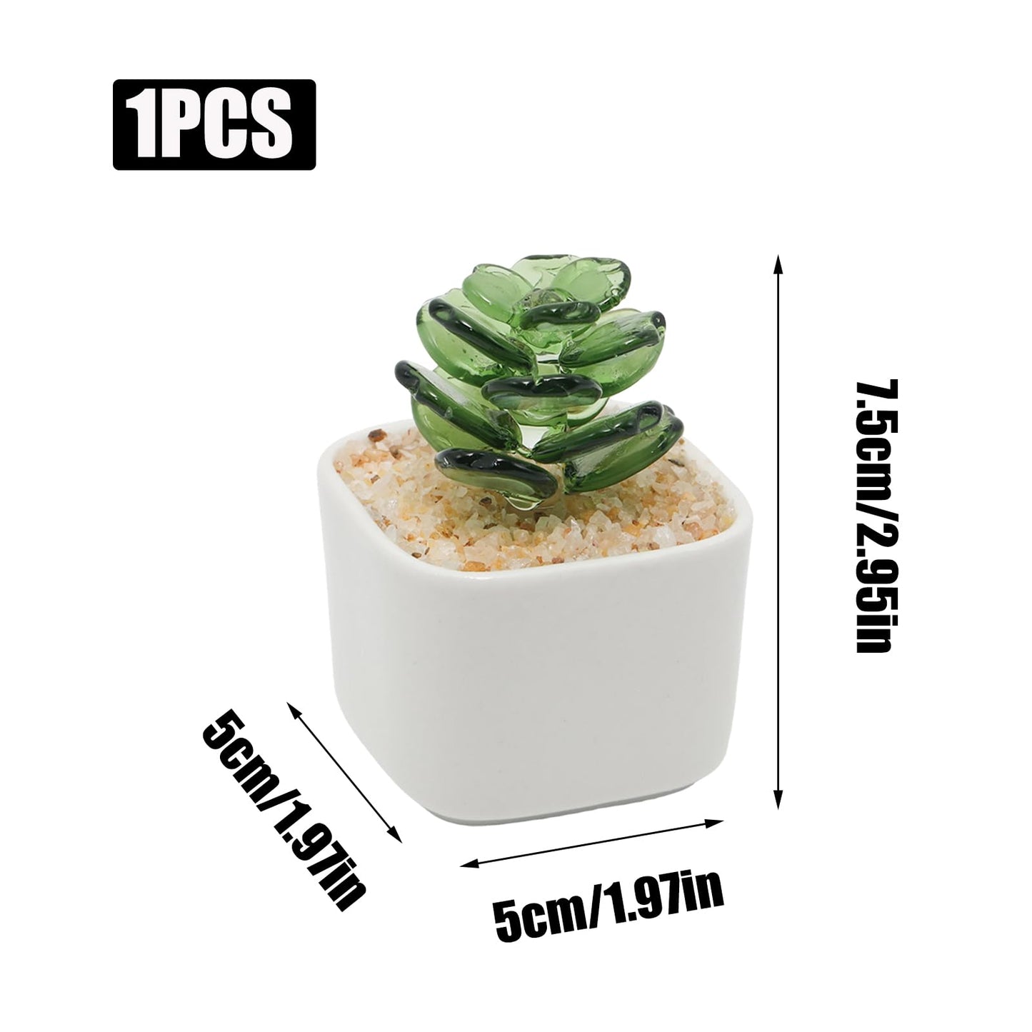 Wuyituart Green Glass Succulent Planter 3 Inch Potted Faux Succulent for Desk Decor Home Aesthetics