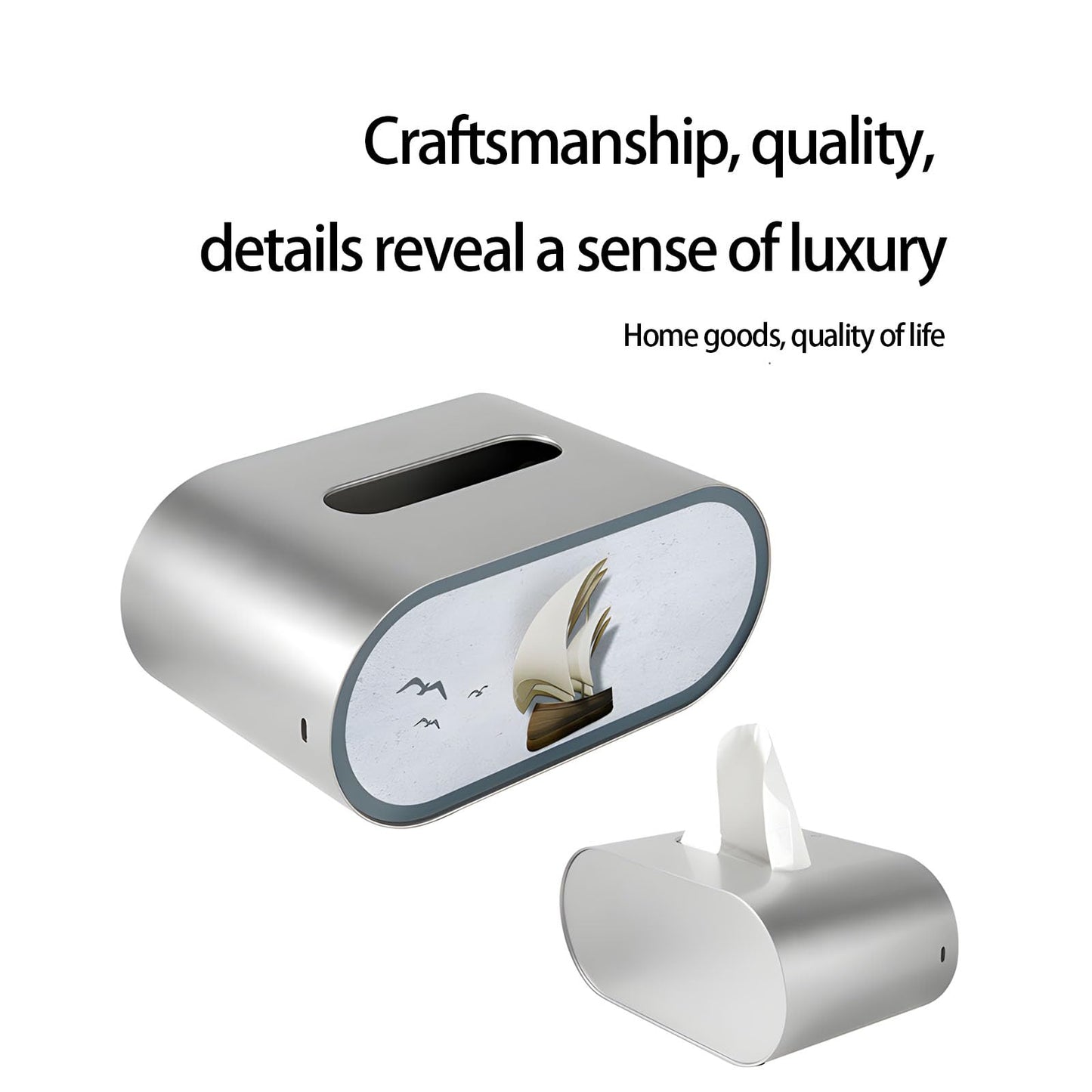 LED Tissue Box Cover,Modern Artistic Large Opening Pop-up Tissue Box Holder with Night Light,Rechargeable Oval Tabletop Napkin Box, Creative Facial Tissue Box for Bedroom,Desk,Dressing Table