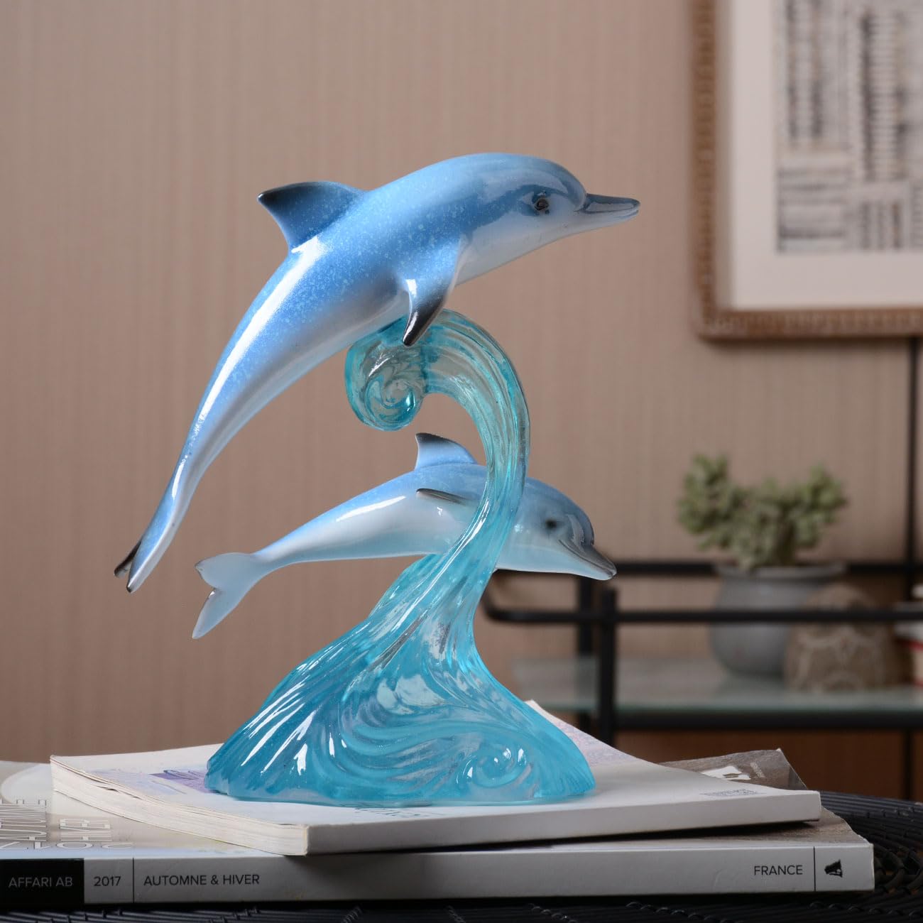 HAUCOZE Dolphin Decor Figurine Ocean Statue Modern Art Sculpture Home Gift for Bookshelf Living Room Office Polyresin 8.7 Inch