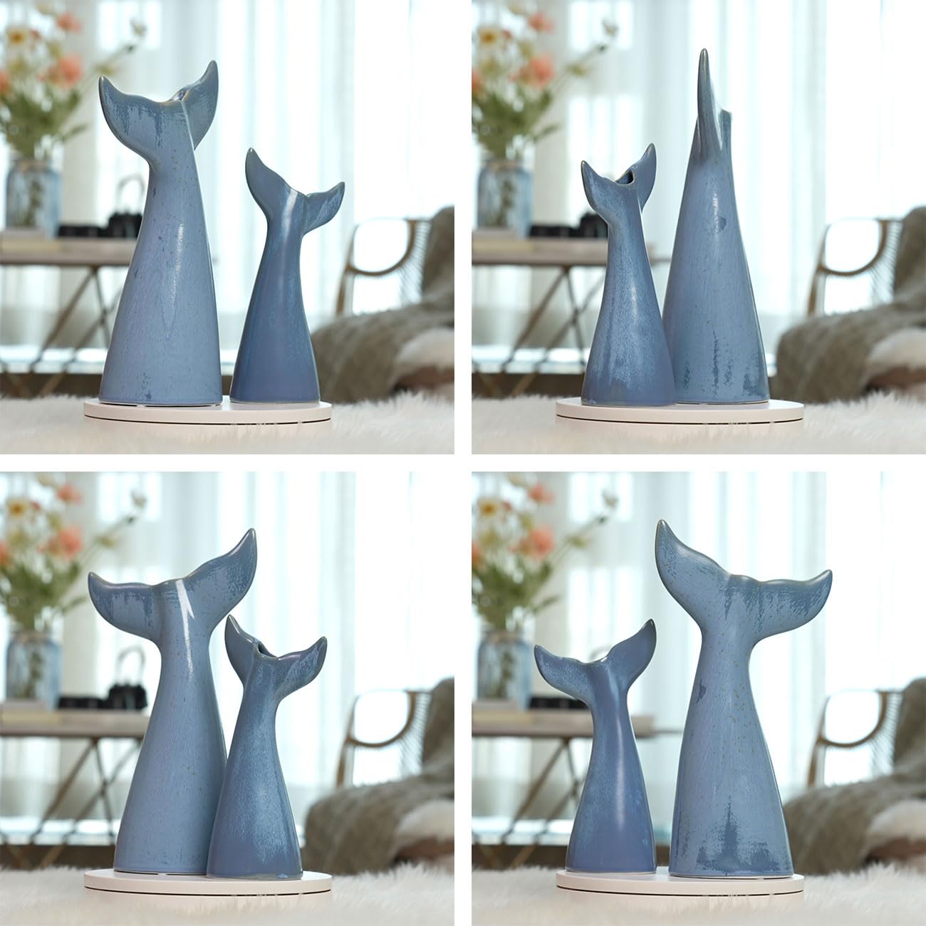 SEINHIJO Ceramic Flower Vase Modern Decor Sculpture Ocean Figurine Statue Table Centerpiece Art for Home Office Gift 11 Inch