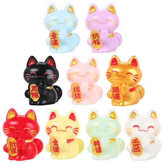 Toddmomy 9pcs Mini Cat Figurines Japanese Lucky Cat Fortune Feng Shui Kitten Figure for Office Garden Desk Decoration (Assorted Color)