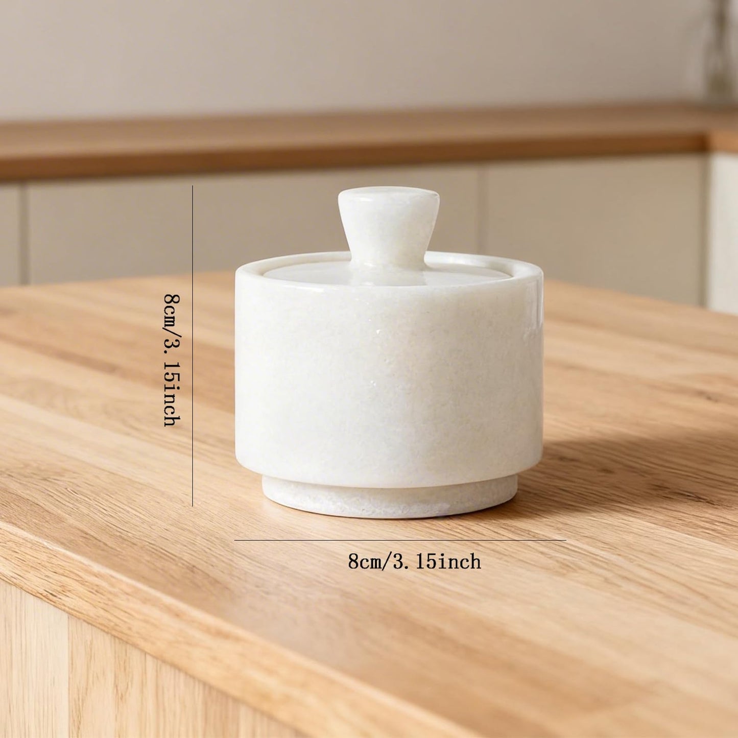 QISENMOR Natural Marble Salt Cellar with Lid, Stone Salt Bowl,Spice jar,Handcrafted Seasoning Storage Box for Kitchen Counte (White)