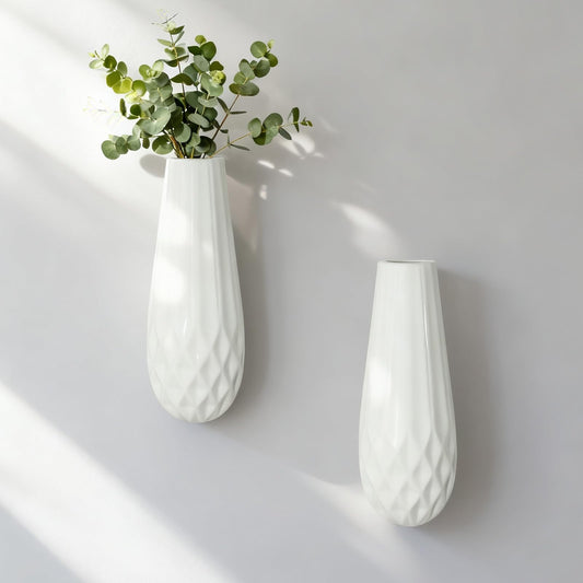 2 Pack GDSZJLJ Artistic Wall Ceramic Vase, White Hanging Vase That Turns Flowers Into Wall Art, Decorative Ceramic Sconce Vase
